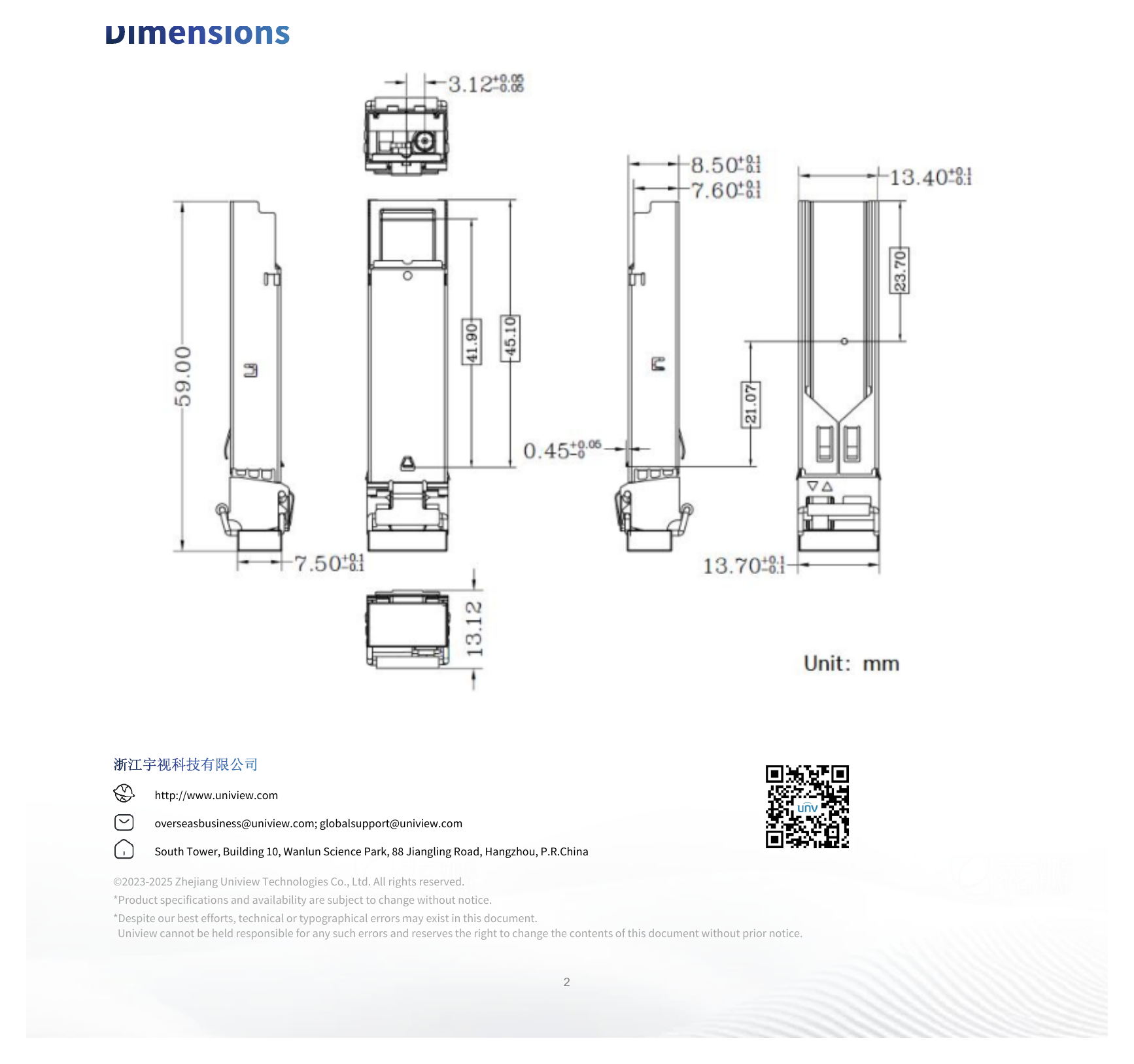 SFP-GE-TX1310-RX1550-IN 外形尺寸圖 詳見圖示｜Unit: mm