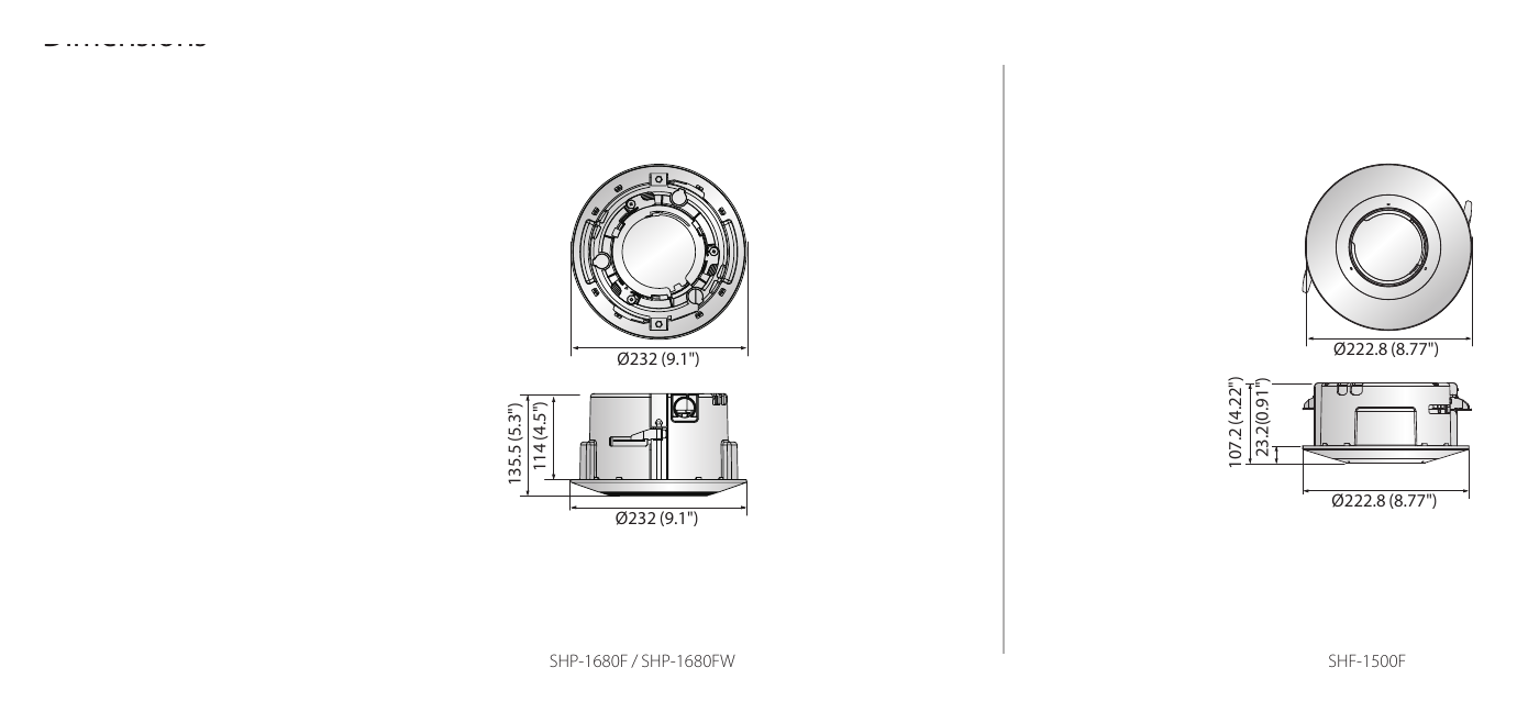 SHP-1680FSHP-1680FWSHF-1500F 外形尺寸圖 詳見圖示｜Unit: mm