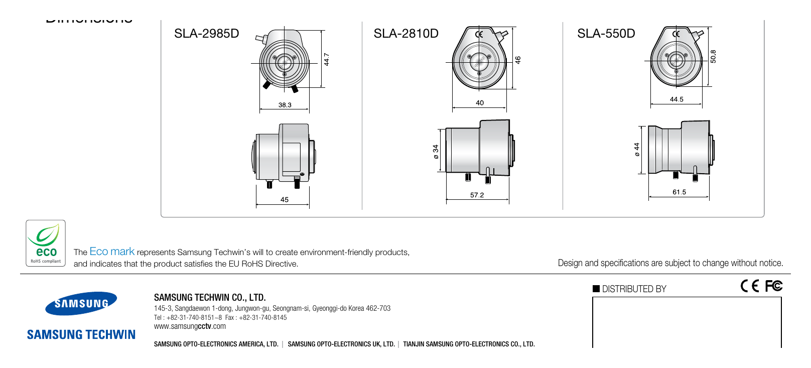 SLA-3580DN 外形尺寸圖 38.3(W) x 44.7(H) x 45(D)mm 40(W) x 46(H) x 57.2(D)mm 44.5(W) x 50.8(H) x 61.5(D)mm｜重量 50g 65g 140g Unit : mm｜Unit: mm