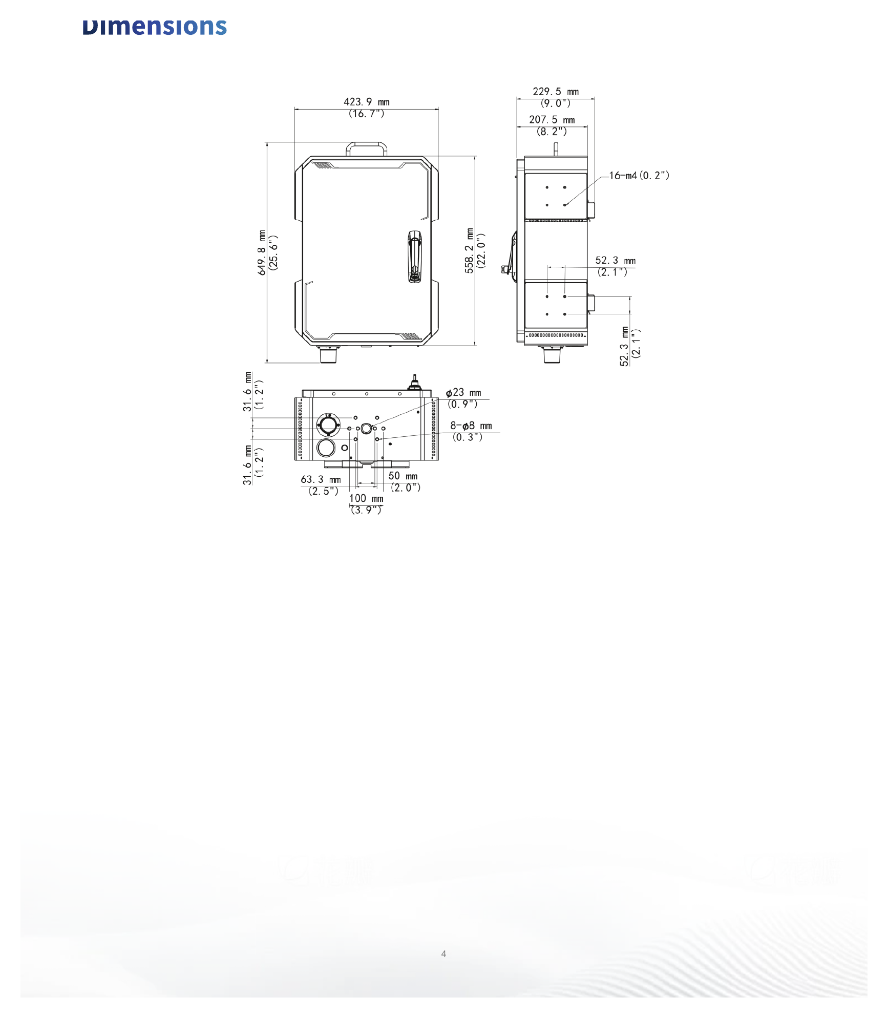 SMBOX02-R 外形尺寸圖 650 (H) × 424 (W) × 230 (D) mm The space has a depth of 55mm and a width of 190mm for installing a 4G router, Select a 4