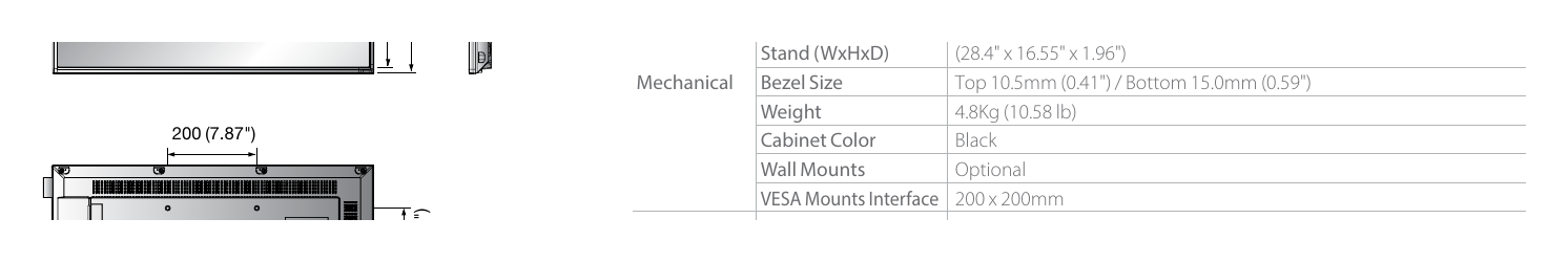SMT-3232A 外形尺寸圖 Unit : mm (inch) 721.4(28.4") (28.4")｜重量 4.8Kg (10.58 lb) 200 (7.87") 200.0 (7.87") Cabinet Color Black｜Unit: mm