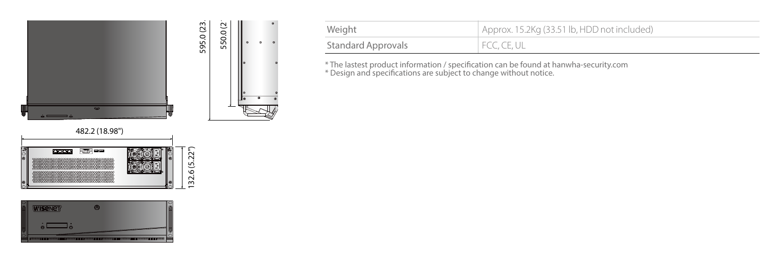 SRB-160S 外形尺寸圖 Unit : mm (inch) Environmental｜重量 Approx. 15.2Kg (33.51 lb, HDD not included)｜Unit: mm