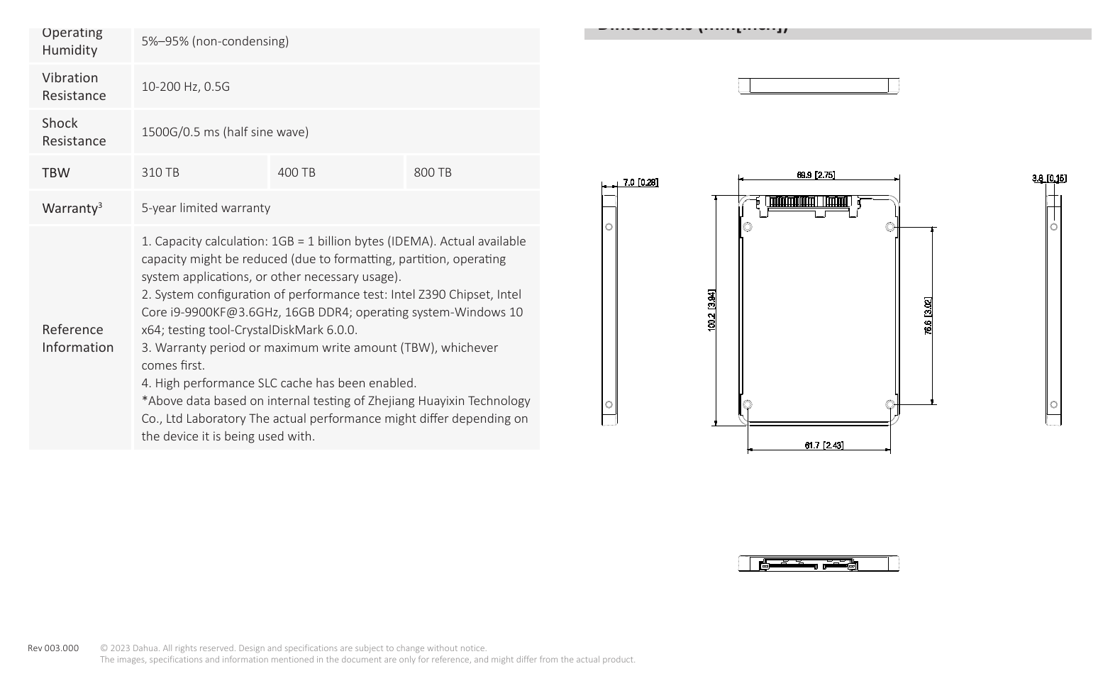 SSD-C800AS500G 外形尺寸圖 Co., Ltd Laboratory The actual performance might differ depending on｜Unit: mm