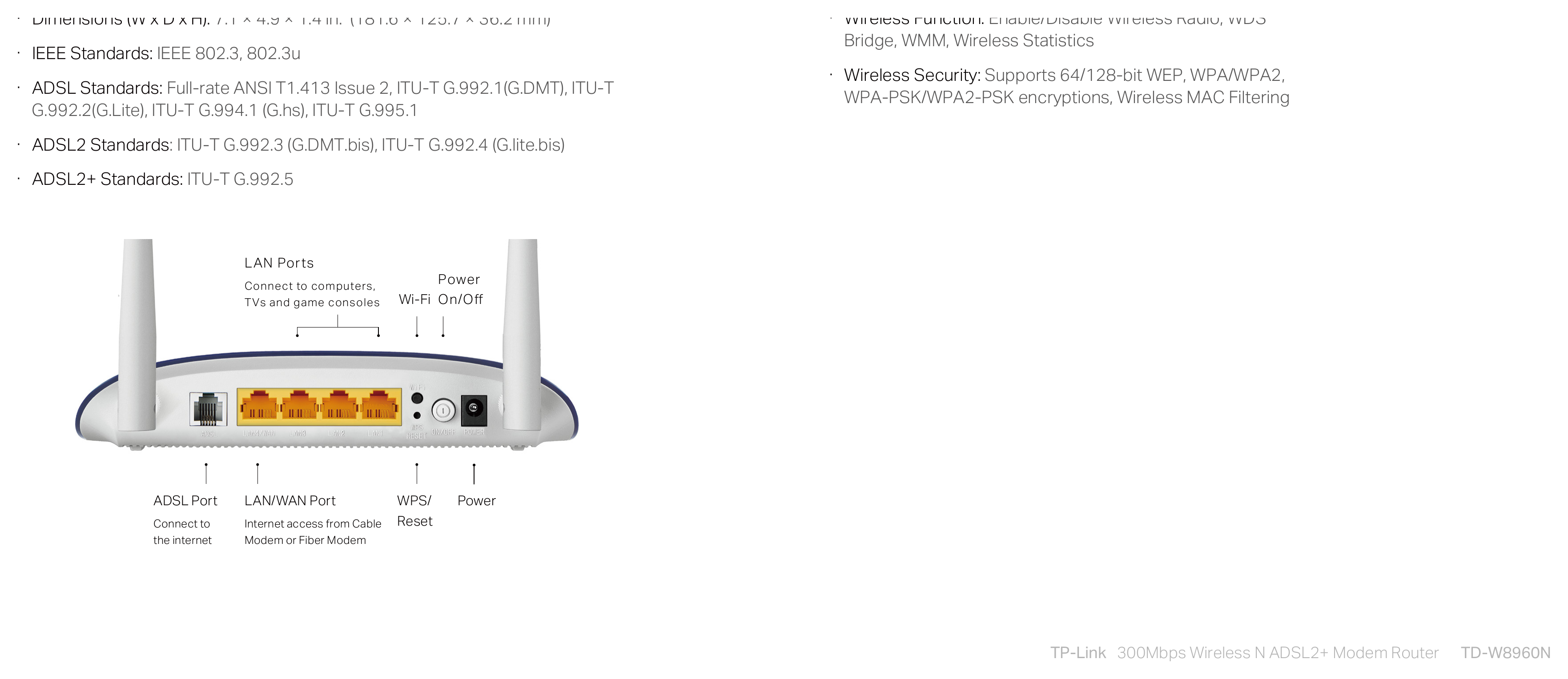 TD-W8960N(EU)-V8 外形尺寸圖 詳見圖示｜Unit: mm