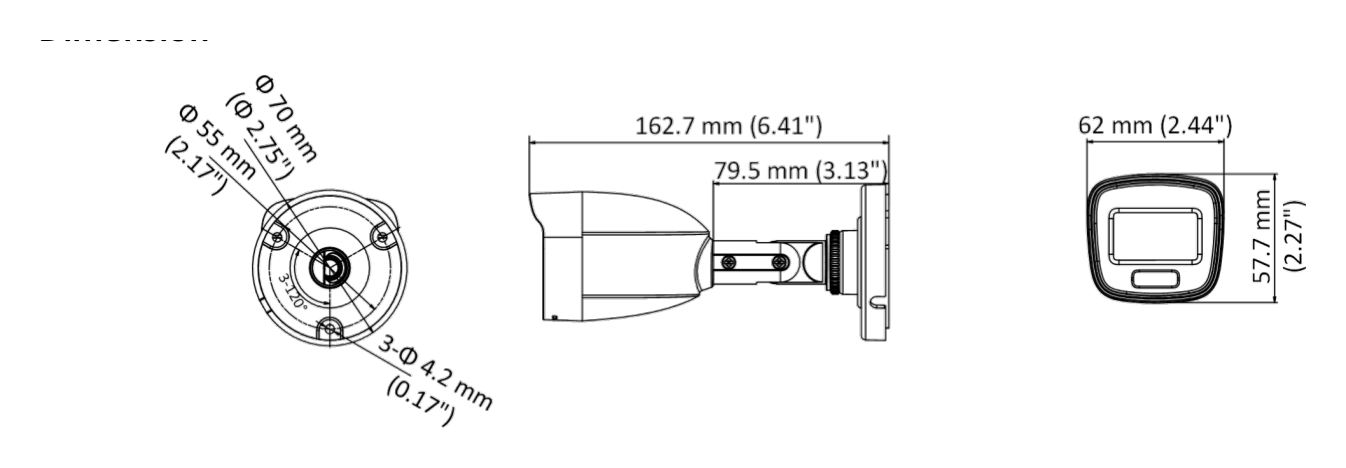 THC-B129-P 外形尺寸圖 162.7 mm × 70 mm × 70 mm (6.41