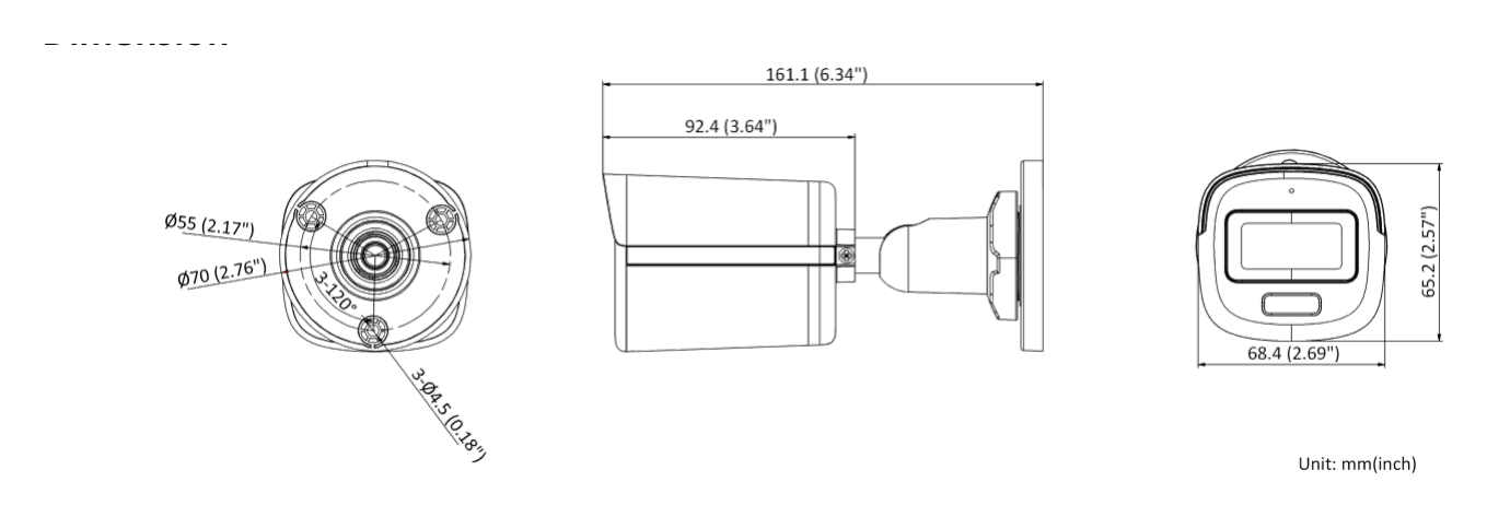 THC-B159-LPS 外形尺寸圖 161.1 mm × 70 mm × 70 mm (6.34