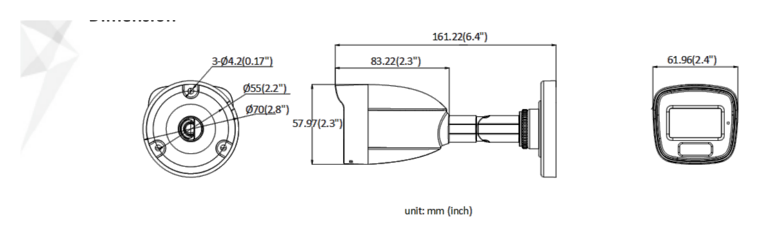 THC-B159-MS 外形尺寸圖 161.2 mm × 70 mm × 70 mm (6.4