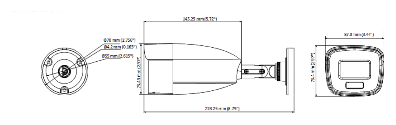 THC-B229-M 外形尺寸圖 75.4 mm × 223.25 mm × 87.3 mm (2.97