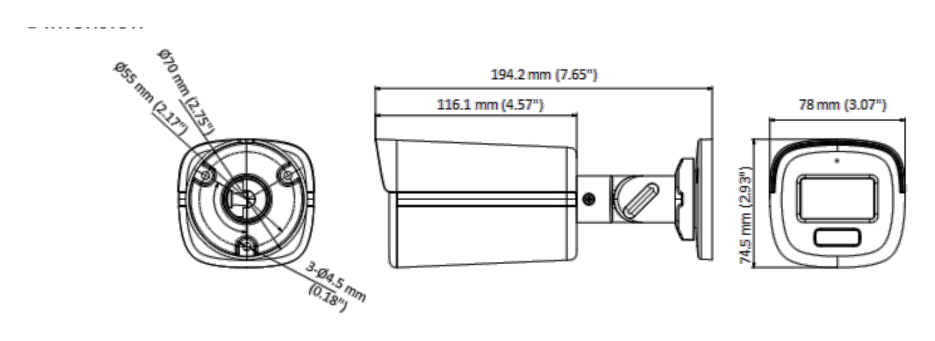 THC-B259-LMS 外形尺寸圖 194.2 mm × 78 mm × 74.5 mm (7.65