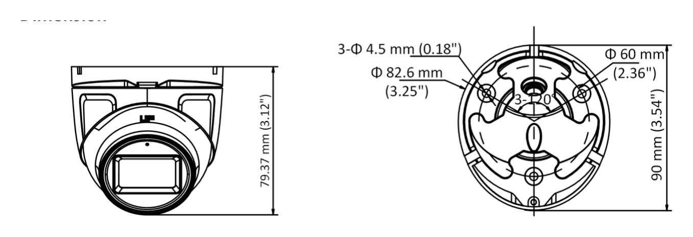 THC-T120-MS 外形尺寸圖 82.6 mm × 90 mm × 79.37 mm (3.25