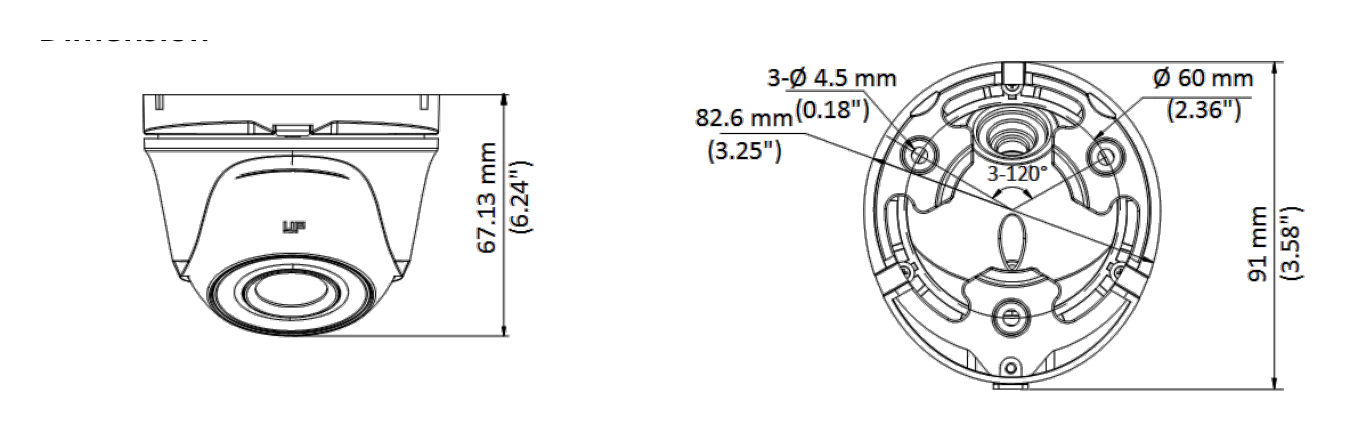 THC-T123-M 外形尺寸圖 Ø 82.6 mm × 69.66 mm (Ø 3.38