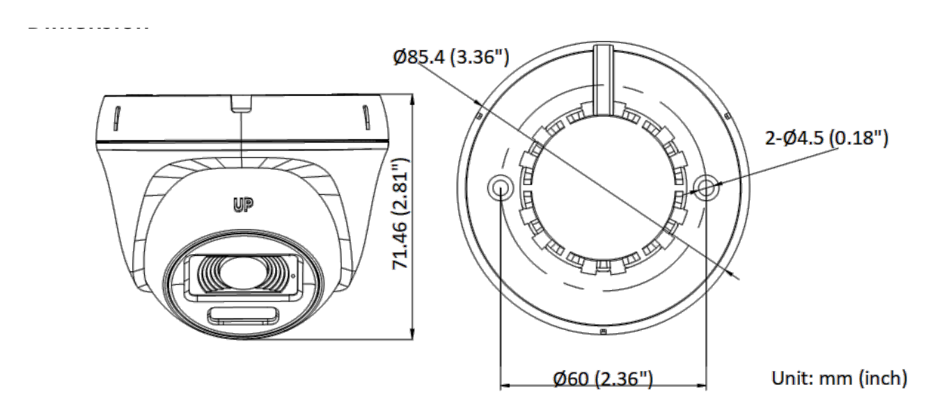 THC-T127-LPS 外形尺寸圖 Ø 85.4 mm × 71.46 mm (Ø 3.36