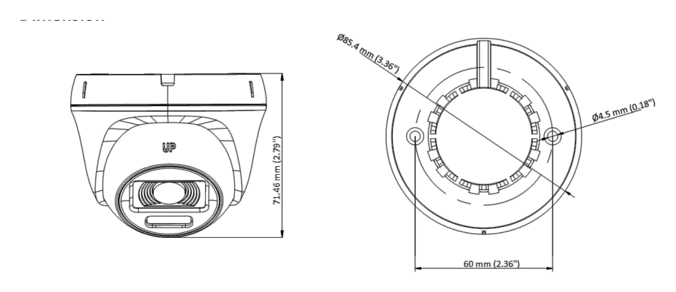 THC-T129-P 外形尺寸圖 Ø 85.4 mm × 71.46 mm (Ø 3.36