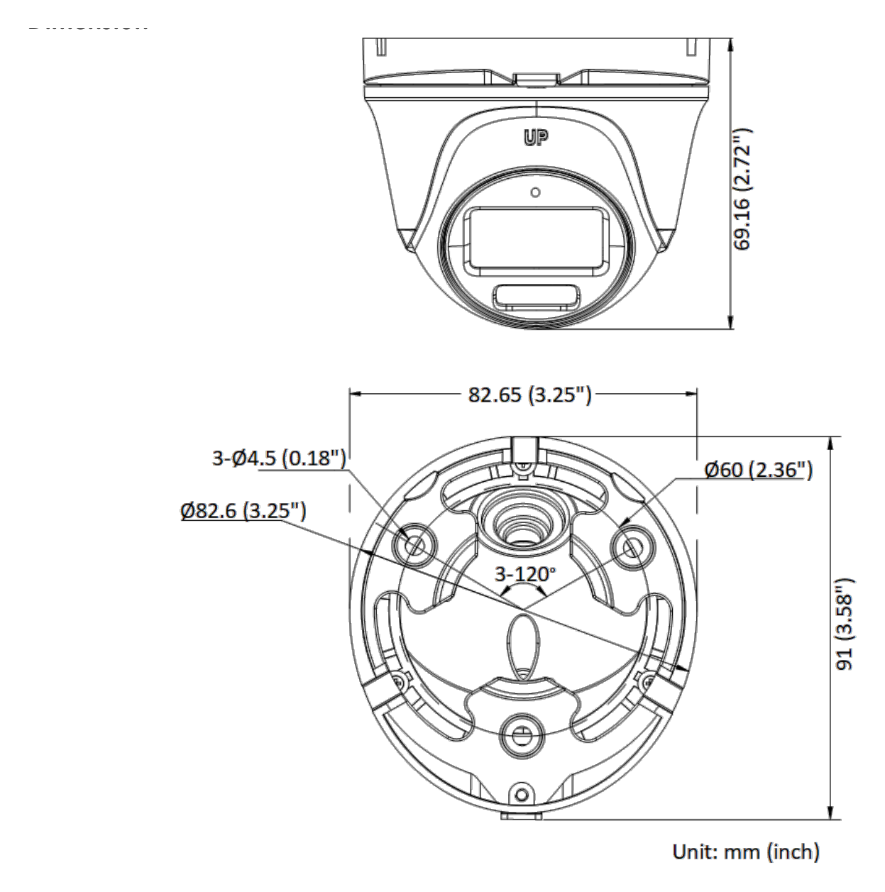 THC-T157-LMS 外形尺寸圖 Ø 82.6 mm × 69.16 mm (Ø 3.25