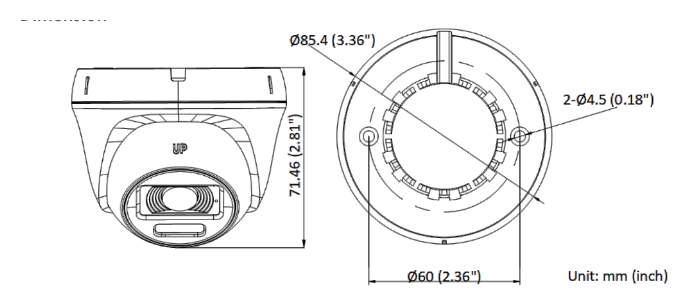 THC-T157-LPS 外形尺寸圖 Ø 85.4 mm × 71.46 mm (Ø 3.36