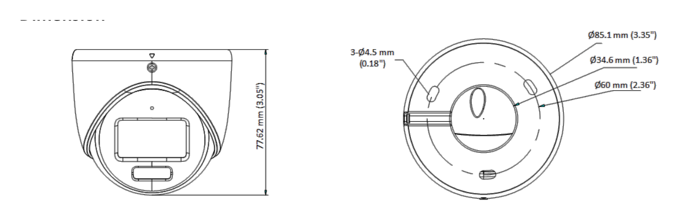 THC-T159-LMS 外形尺寸圖 Ø 85.1 mm × 77.62 mm (Ø 3.35