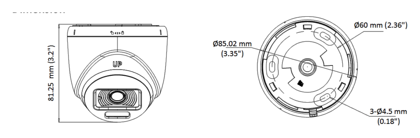 THC-T159-LPS 外形尺寸圖 Ø 85.02 mm × 81.25 mm (Ø 3.35