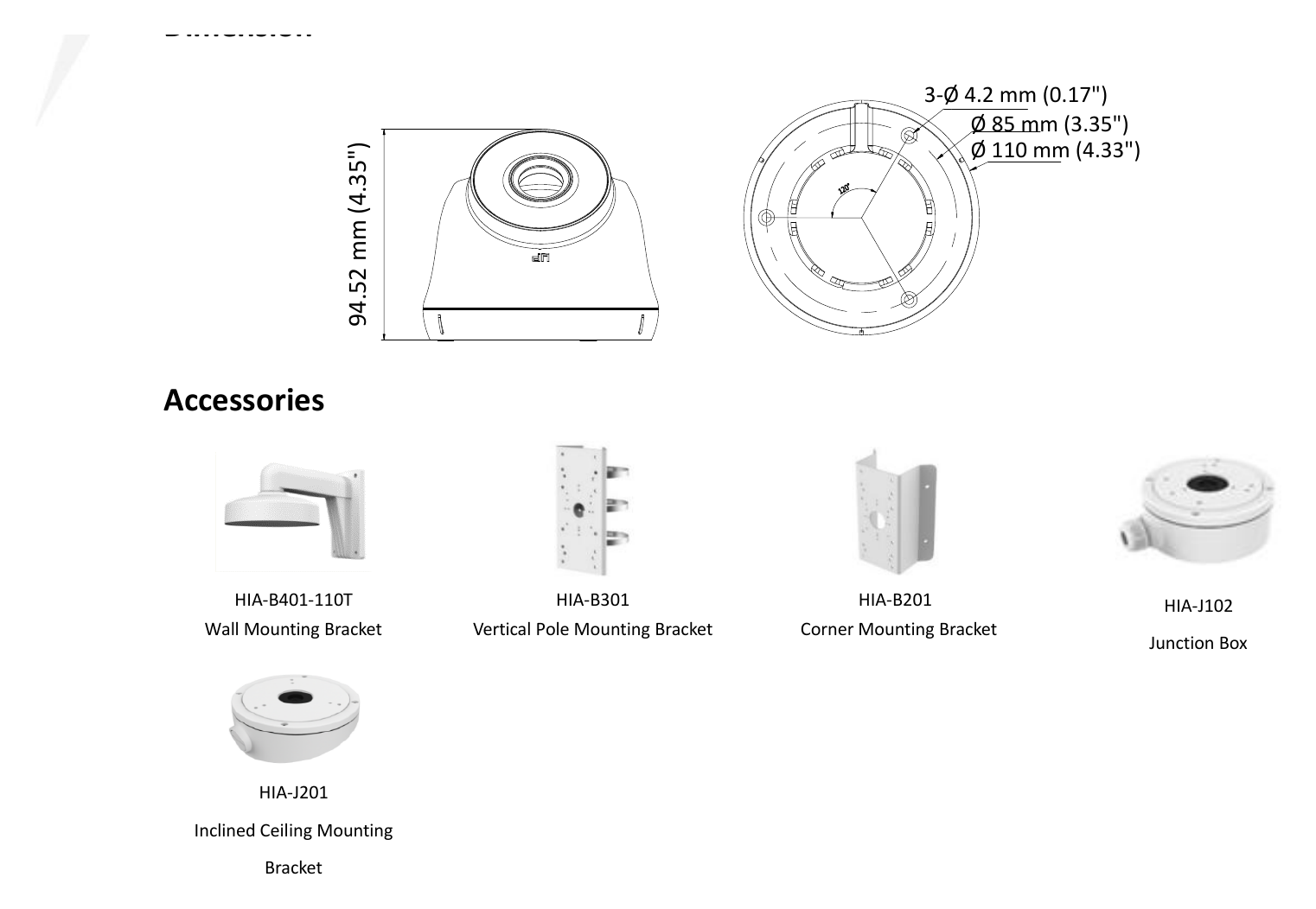 THC-T220-P 外形尺寸圖 Ø 110 mm × 94.52 mm (Ø 4.33