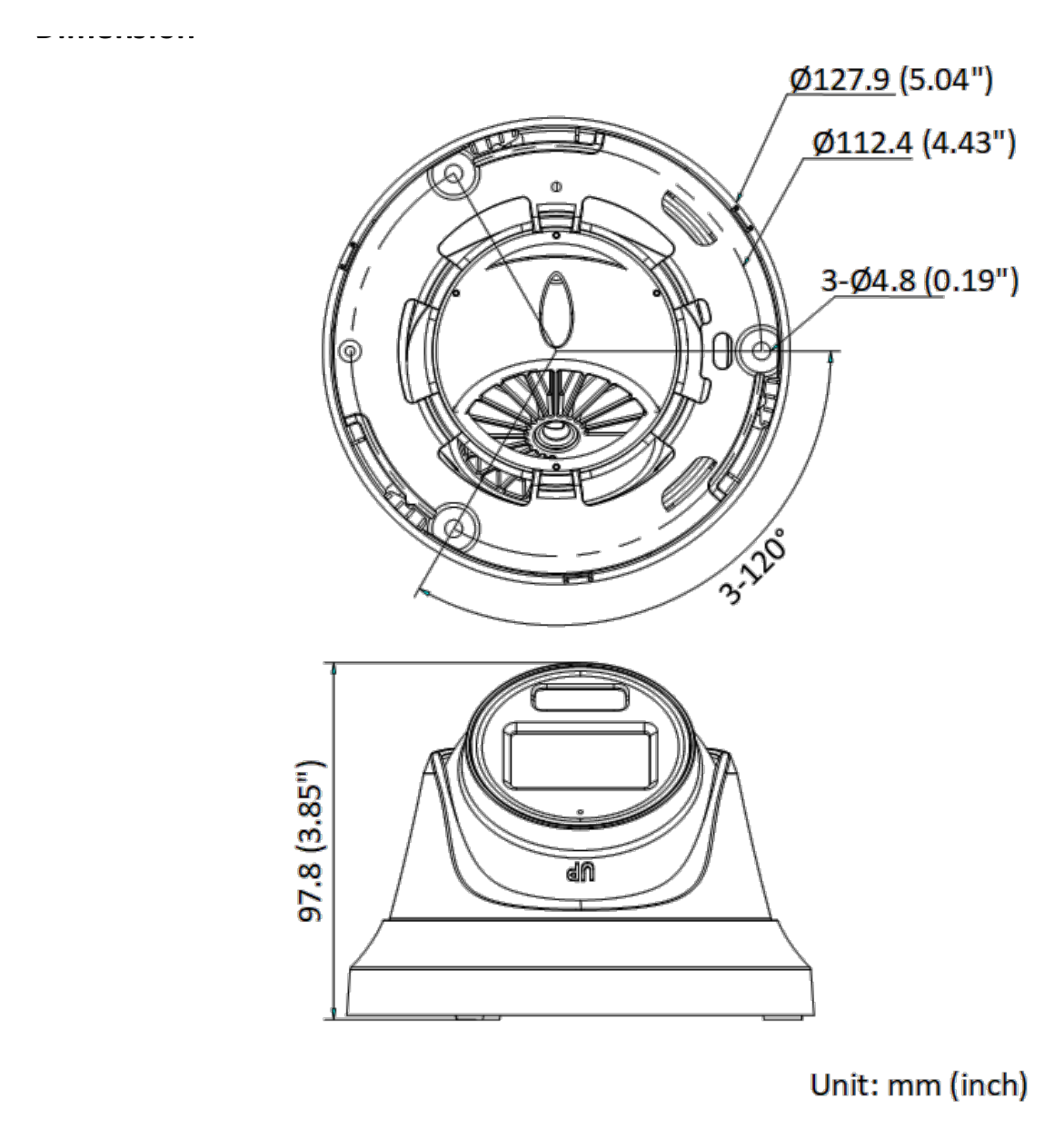 THC-T227-LMS 外形尺寸圖 Ø 127.9 mm × 97.8 mm (Ø 5.04