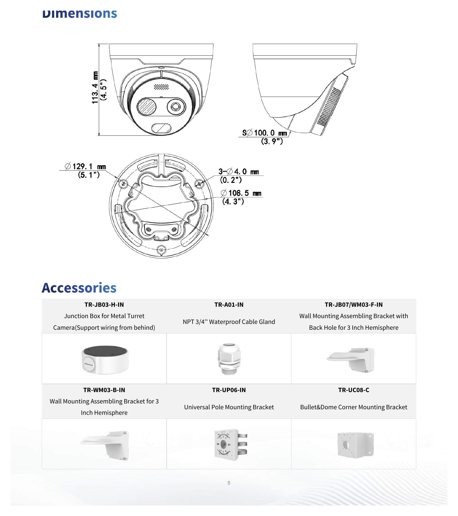 TIC3612SA-F7-4F6AC-I1 外形尺寸圖 Φ129 x 114 mm(Φ5.08" x 4.49")(Φ x H)｜重量 0.73kg (1.6lb)｜Unit: mm