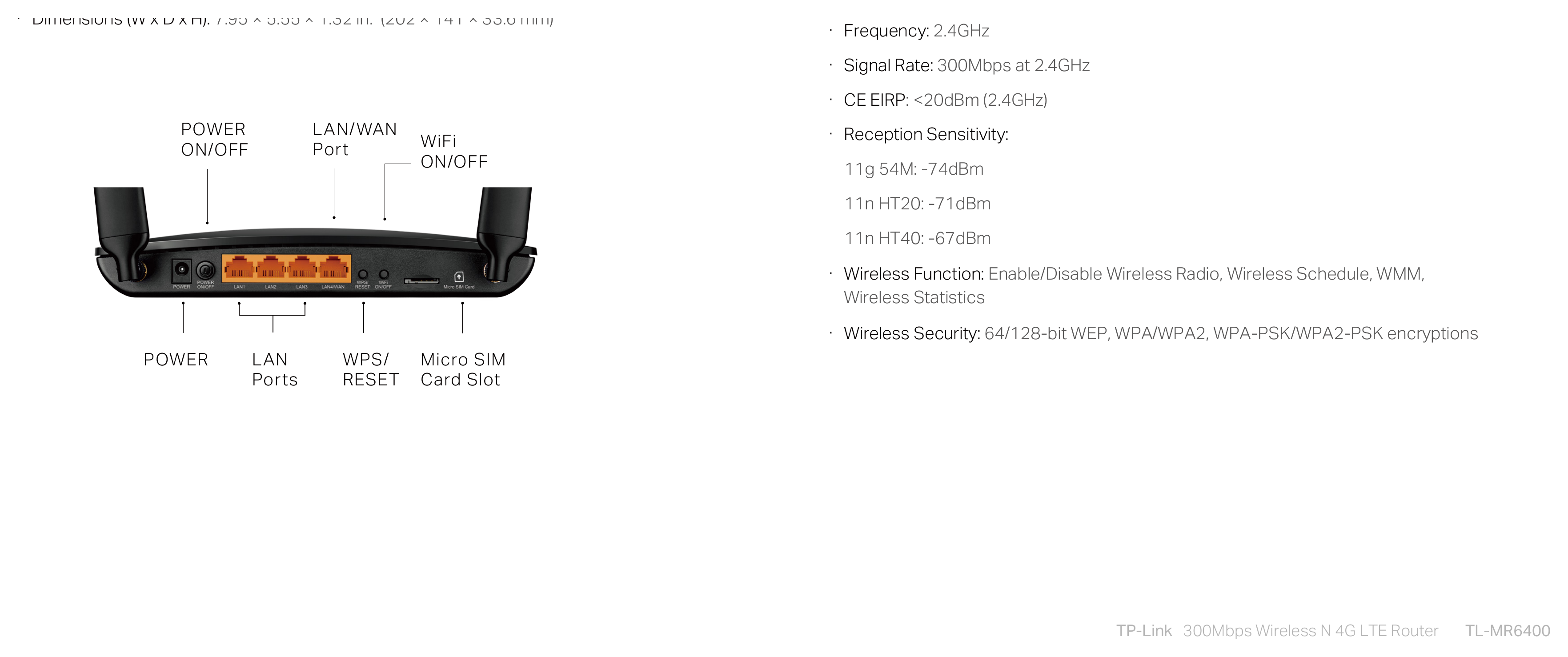 TL-MR6400(EU)-4.0 外形尺寸圖 詳見圖示｜Unit: mm
