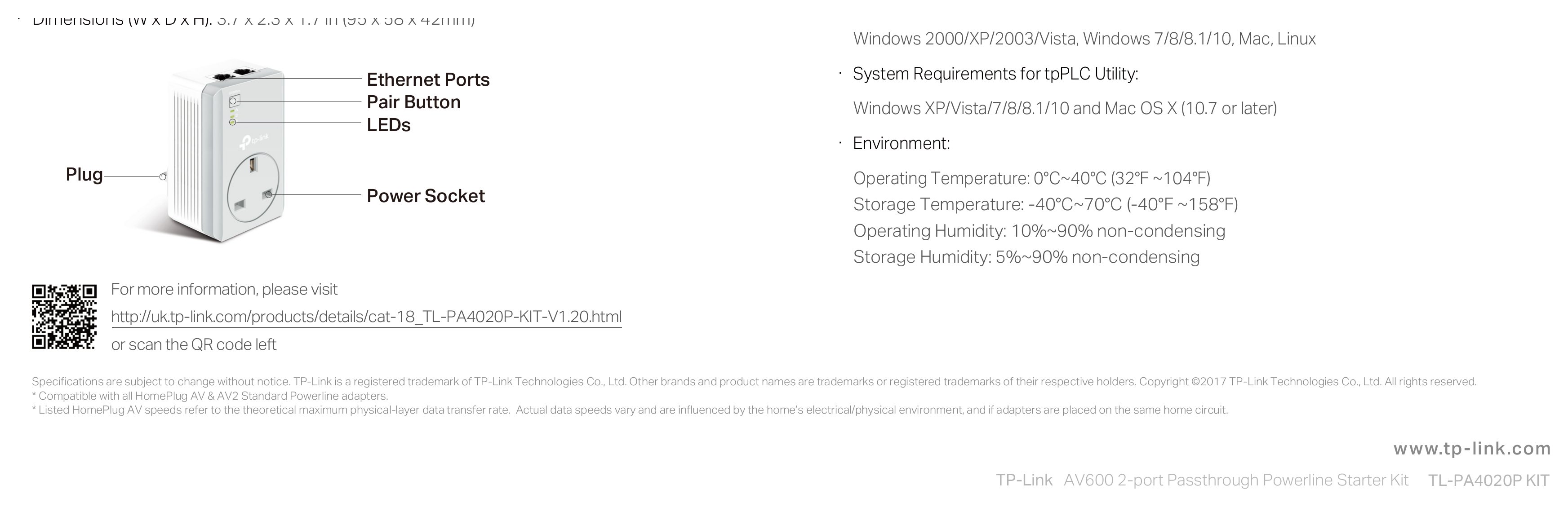 TL-PA4020P-KIT(UK)-V2 外形尺寸圖 詳見圖示|Unit: mm