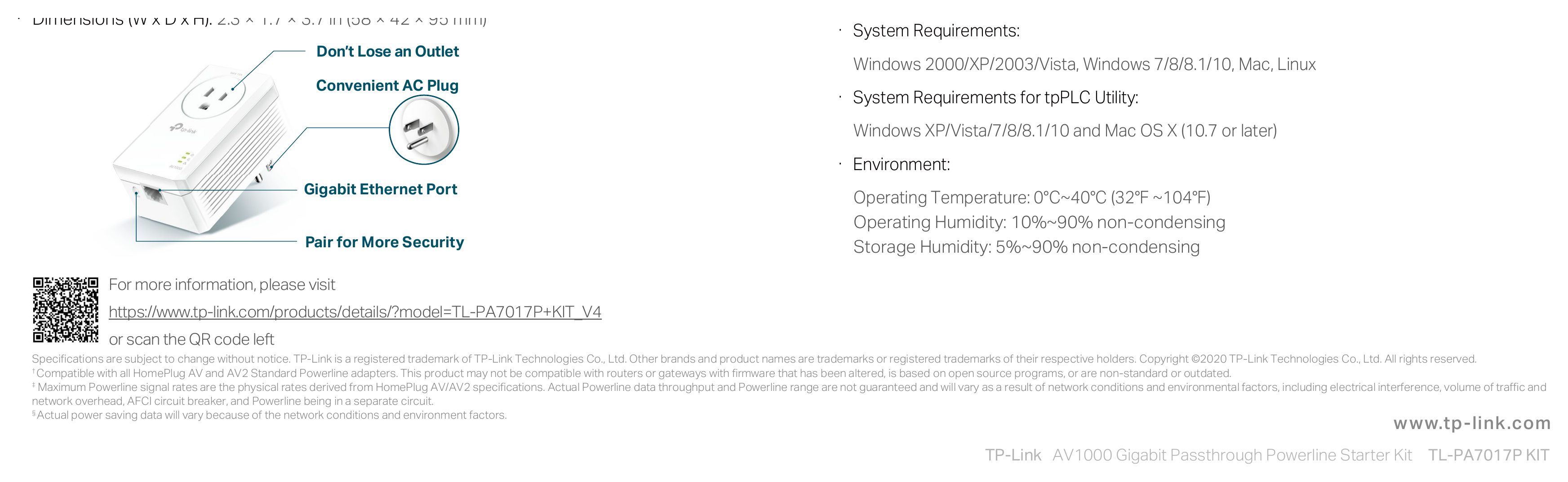TL-PA7017P-KIT(US)4.0 外形尺寸圖 詳見圖示｜Unit: mm