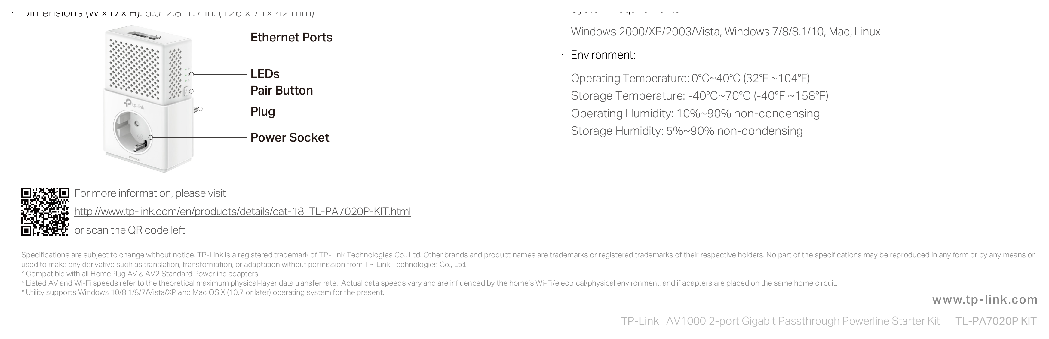 TL-PA7020P-KIT(EU)-V2 外形尺寸圖 詳見圖示|Unit: mm
