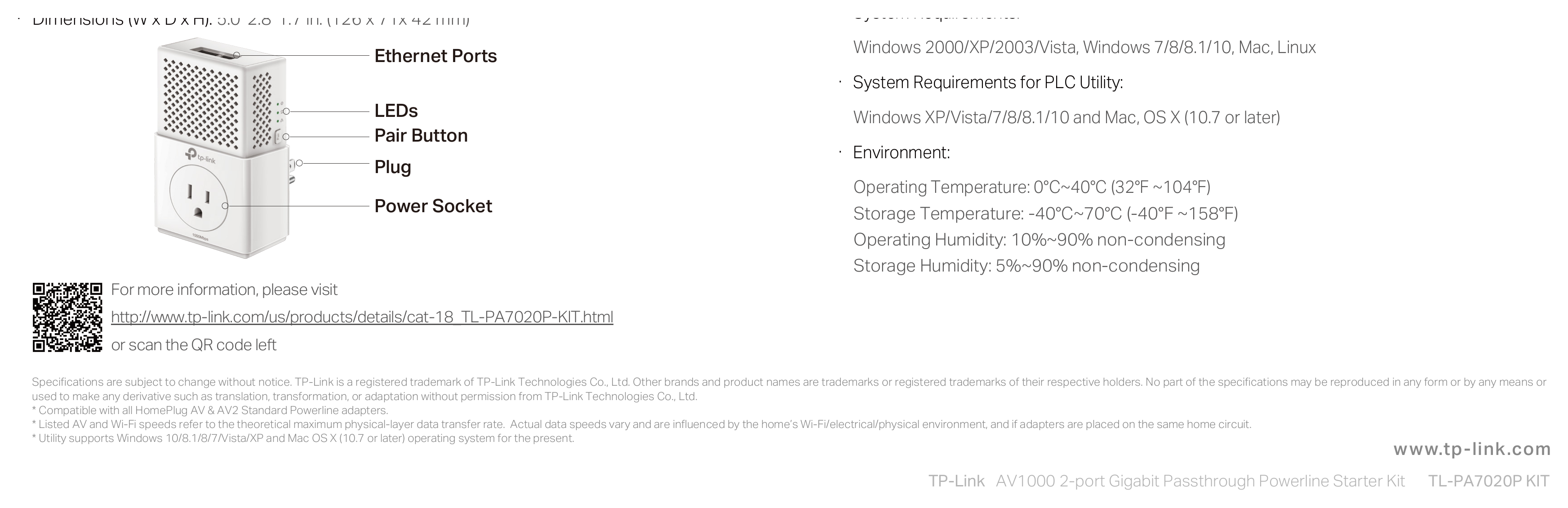 TL-PA7020PKIT(US)-V2&V3 外形尺寸圖 詳見圖示|Unit: mm