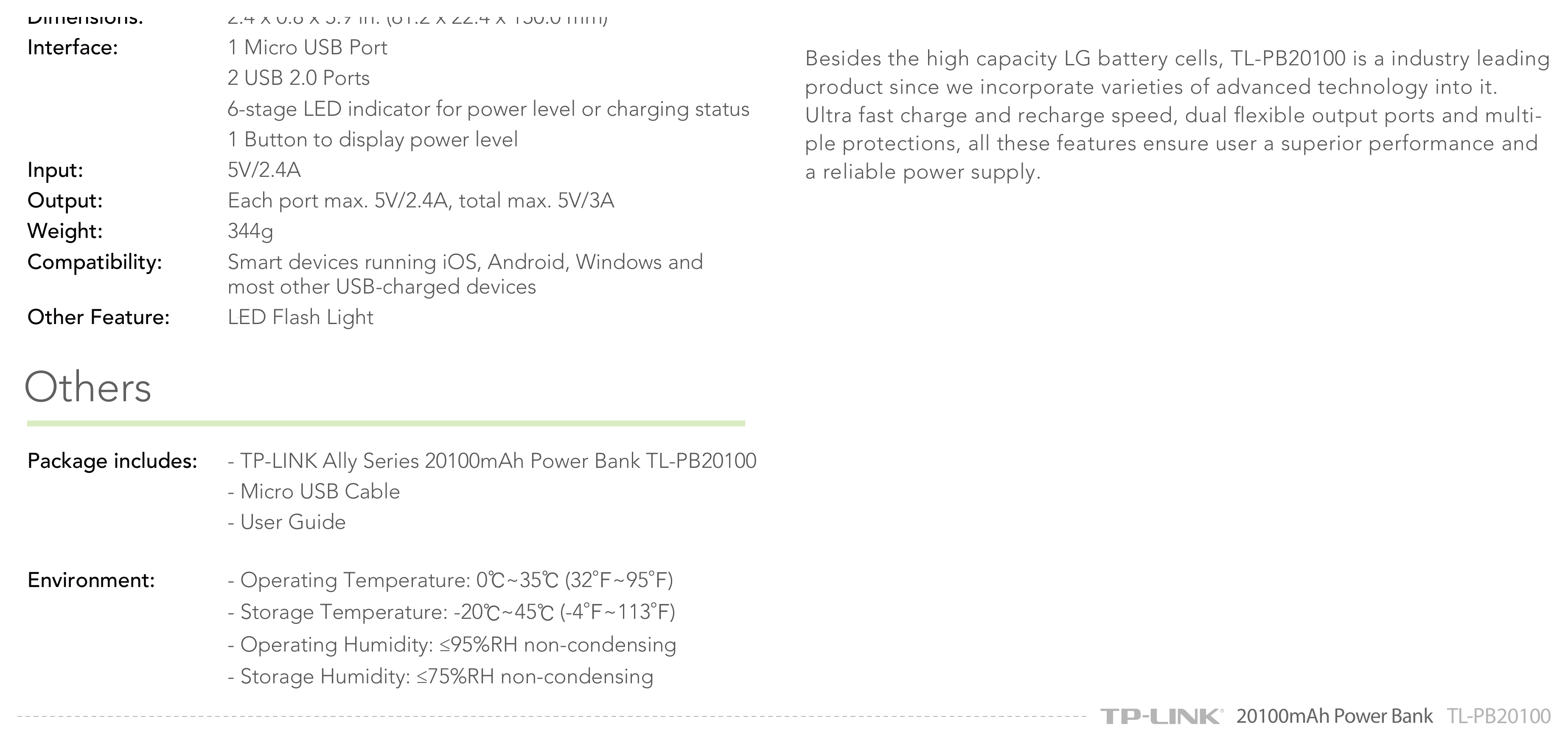 TL-PB20100(UN)-1.0 外形尺寸圖 2.4 x 0.8 x 5.9 in. (61.2 x 22.4 x 150.0 mm)｜重量 344g｜Unit: mm