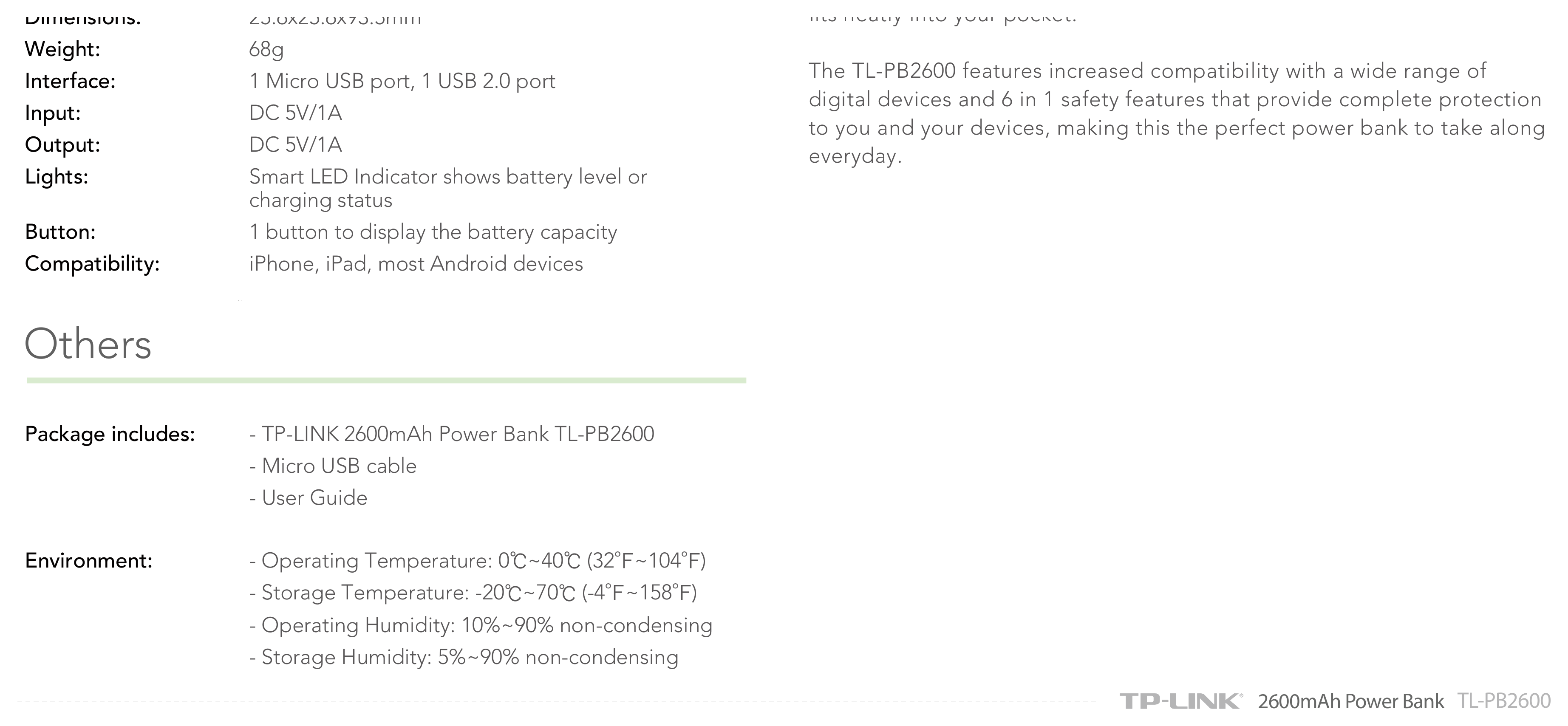 TL-PB2600-V1 外形尺寸圖 25.6x25.6x93.5mm fits neatly into your pocket.｜重量 68g｜Unit: mm