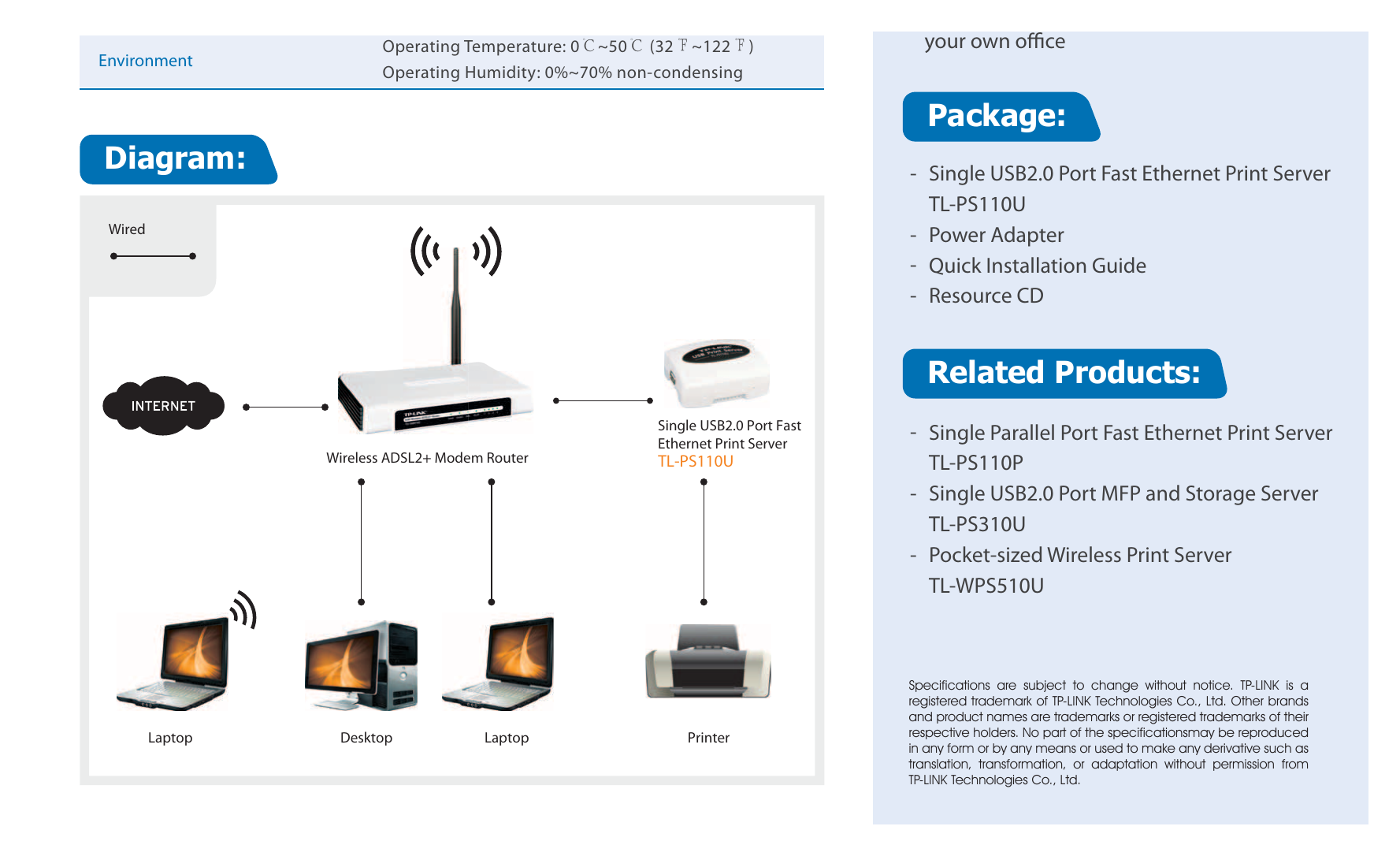 TL-PS110U(UN)-V2 外形尺寸圖 73×65×30 mm to print files over the internet just as in｜Unit: mm