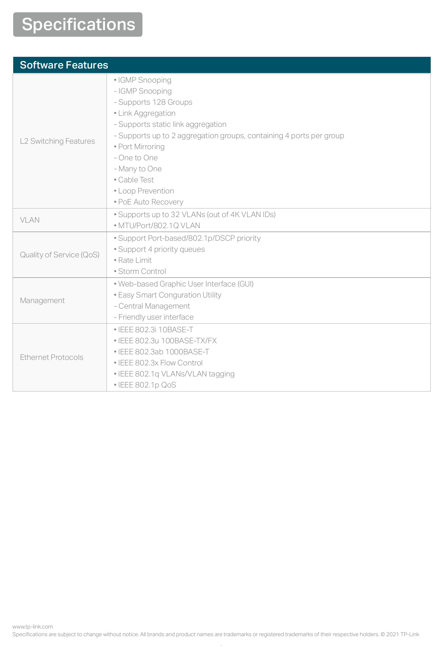 TL-SG108PE(UN)3.0&4.20 外形尺寸圖 6.2 * 4.0 * 1.0 in. (158 * 101 * 25 mm) Operating Temperature: 0°C to 40°C (32°F to 104°F) Storage Temperature: -40°C to