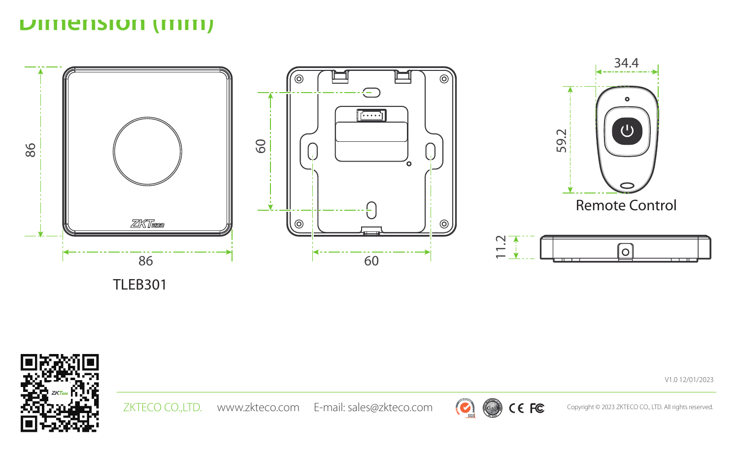 TLEB301 外形尺寸圖 86*86*11.2mm (L*W*D)|Unit: mm