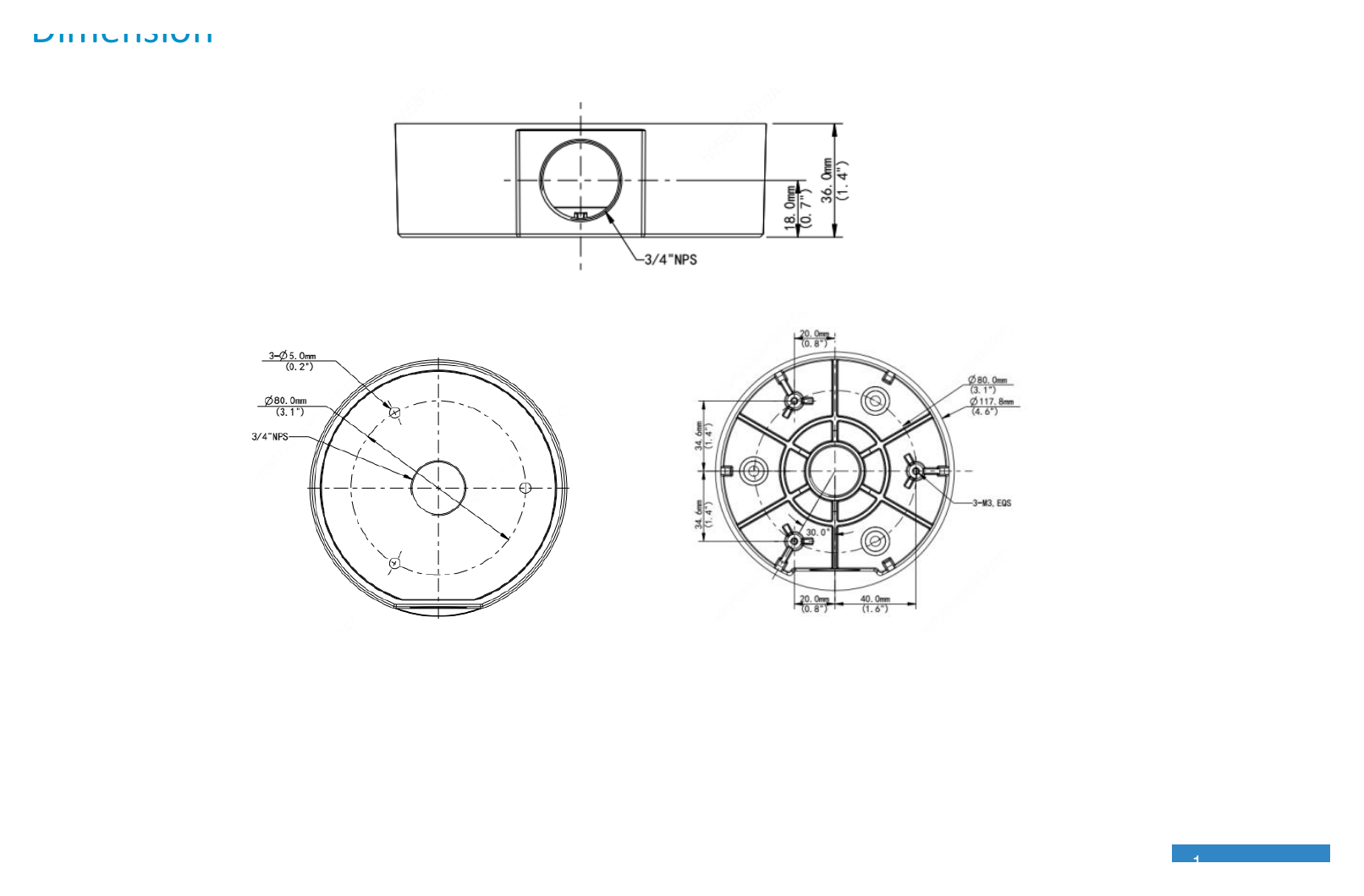 TR-JB03-I-IN-FIXED-DOME-JUNCTION-BOX 外形尺寸圖 Ø 117.8 × 36mm (Ø 4.64” × 1.42”)｜重量 0.2kg (0.44lb)｜Unit: mm
