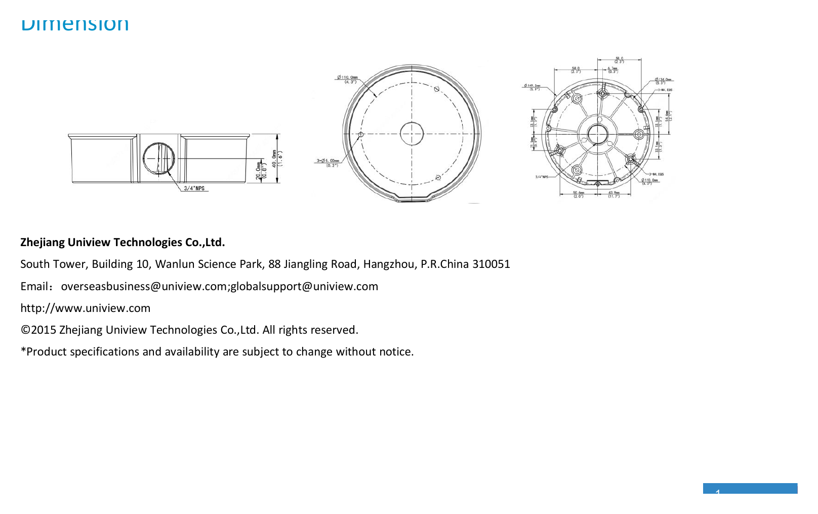 TR-JB04-D-IN-FIXED-DOME-JUNCTION-BOX 外形尺寸圖 Φ149.2mm*40mm (5.87” x1.57”)｜重量 0.31kg(0.68lb)｜Unit: mm