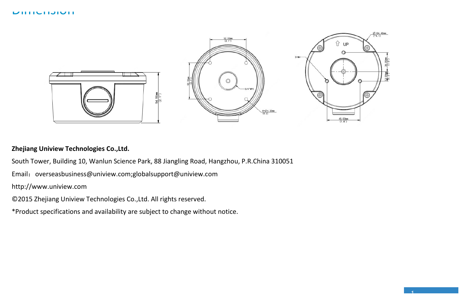 TR-JB05-B-IN-BULLET-CAMERA-JUNCTION-BOX 外形尺寸圖 Φ104.4mm*54.5mm(4.11” x2.15”)｜重量 0.36kg(0.79lb)｜Unit: mm