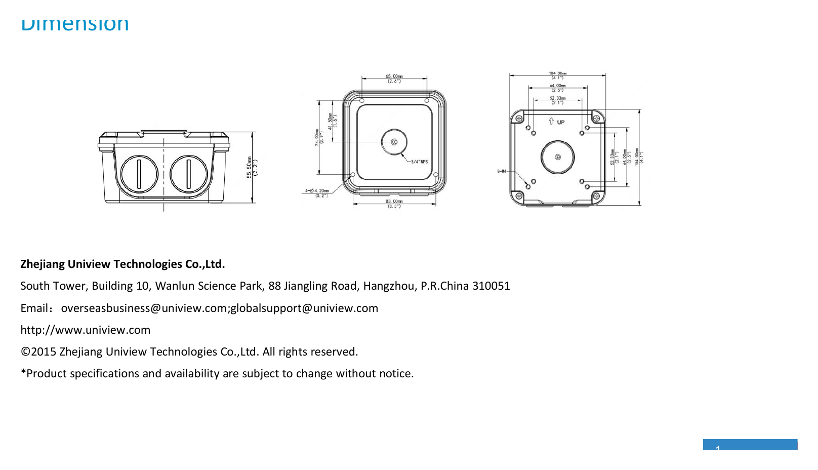 TR-JB06-A-IN-BULLET-CAMERA-JUNCTION-BOX 外形尺寸圖 Φ104mm*104mm*55.5mm (4.09” x4.09”x2.19”)｜重量 0.42kg(0.93lb)｜Unit: mm