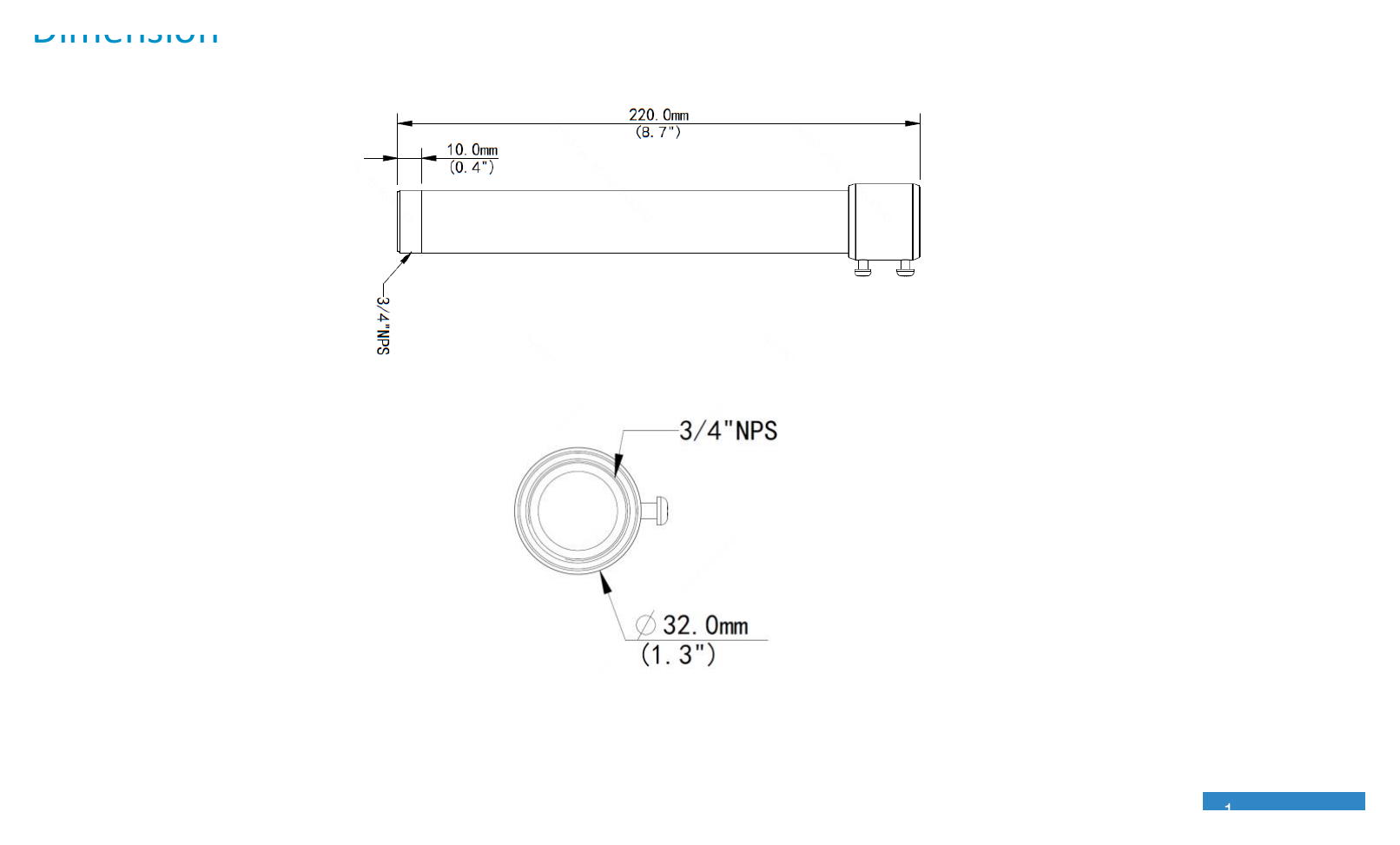 TR-SE24-IN-FIXED-DOME-PENDANT-MOUNT 外形尺寸圖 Ø 32 × 220mm (Ø 1.26” × 8.66”)｜重量 0.16kg (0.35lb)｜Unit: mm