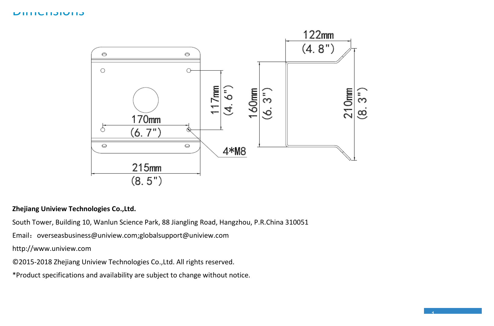 TR-UC08-A-IN-PTZ-DOME-CORNER-MOUNT 外形尺寸圖 詳見圖示｜Unit: mm
