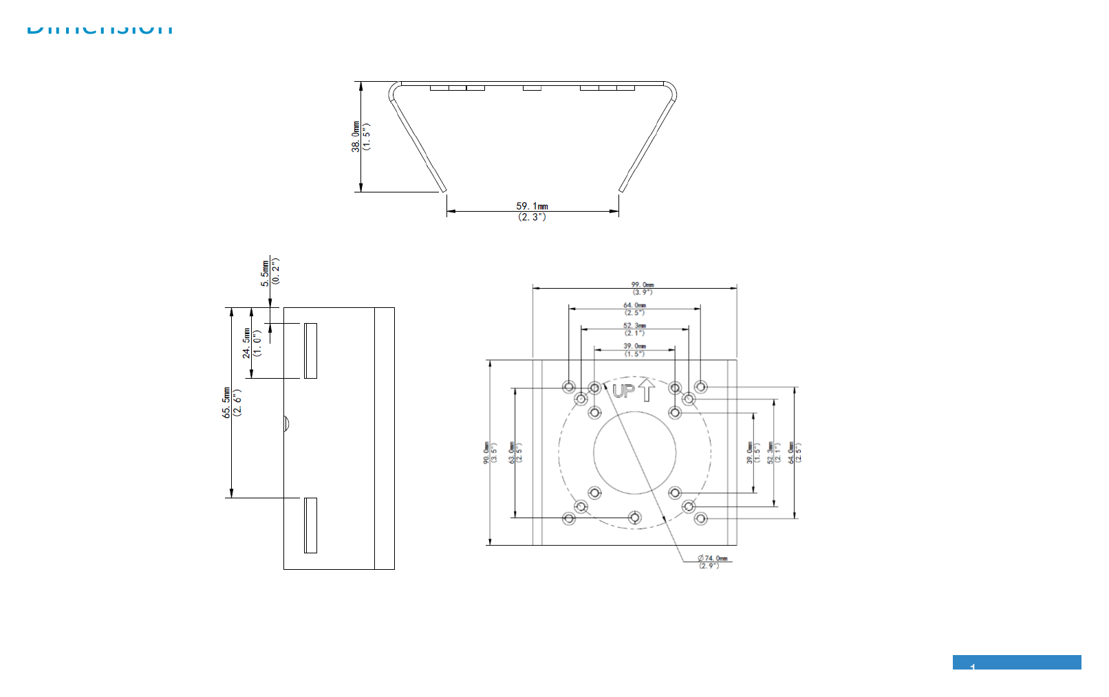 TR-UP06-B-IN-POLE-MOUNT-ADAPTER 外形尺寸圖 99 × 90 × 38mm (3.90” × 3.54” × 1.50”)｜重量 0.2kg (0.44lb)｜Unit: mm