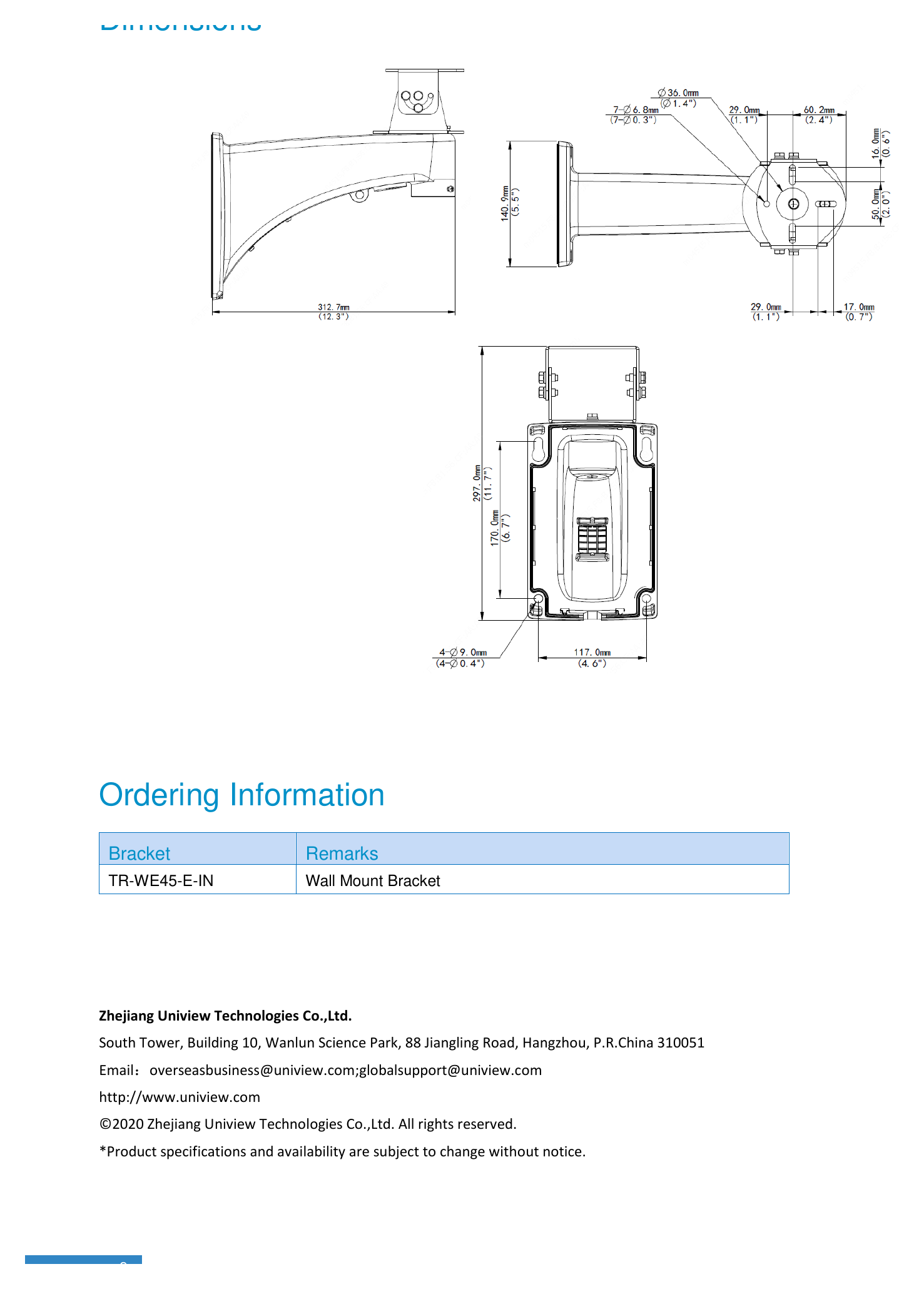 TR-WE45-E-IN-WALL-MOUNT-BRACKET 外形尺寸圖 詳見圖示｜Unit: mm