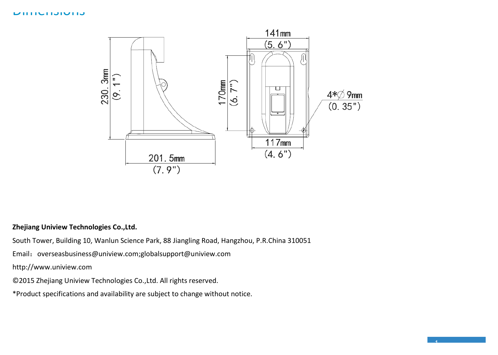 TR-WE45-IN-PTZ-DOME-WALL-MOUNT 外形尺寸圖 詳見圖示｜Unit: mm