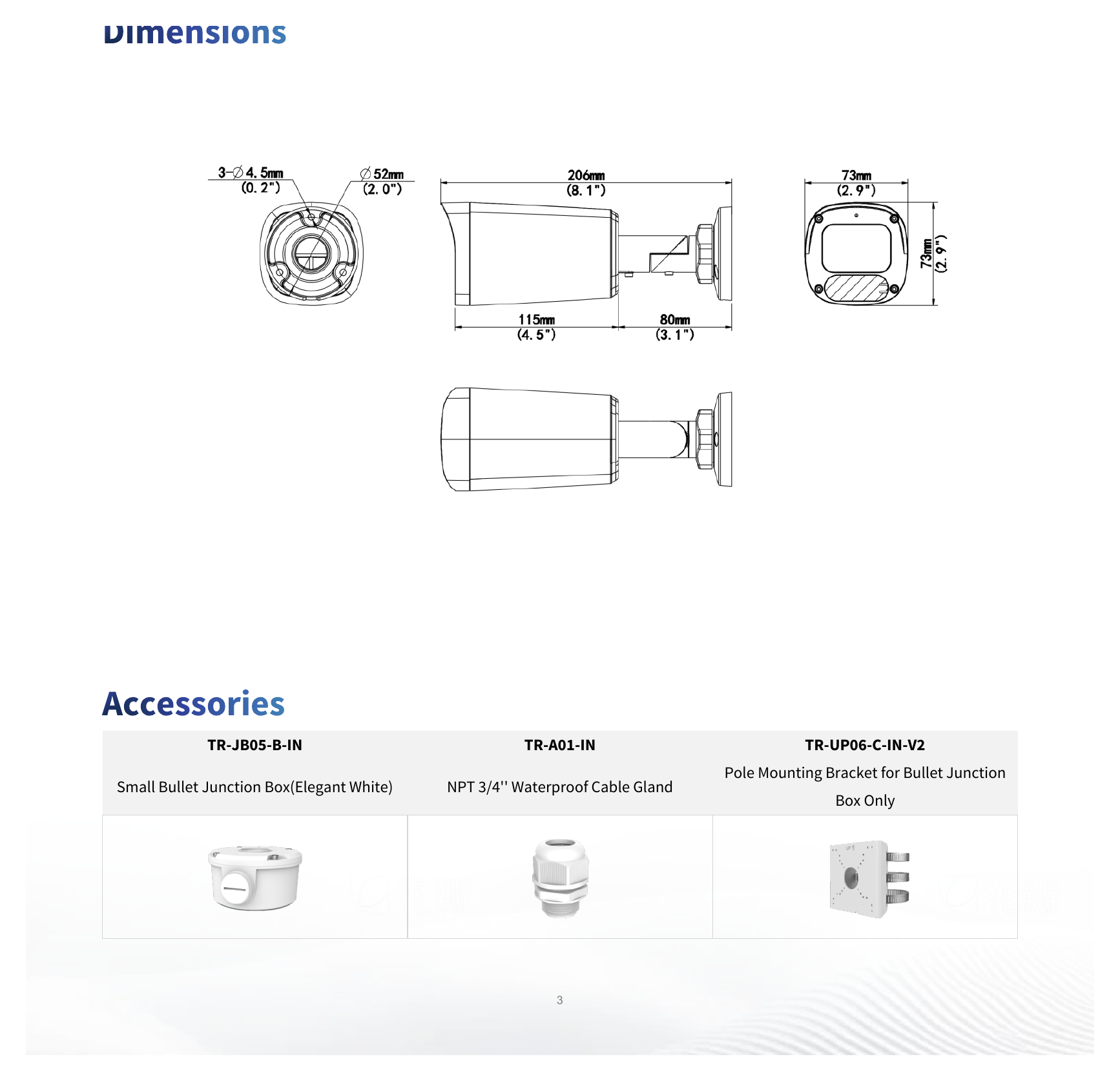 UAC-B134-ADF28MS-W 外形尺寸圖 206mm*73mm*73mm (L*W*H)｜重量 463g(1.02lb)｜Unit: mm