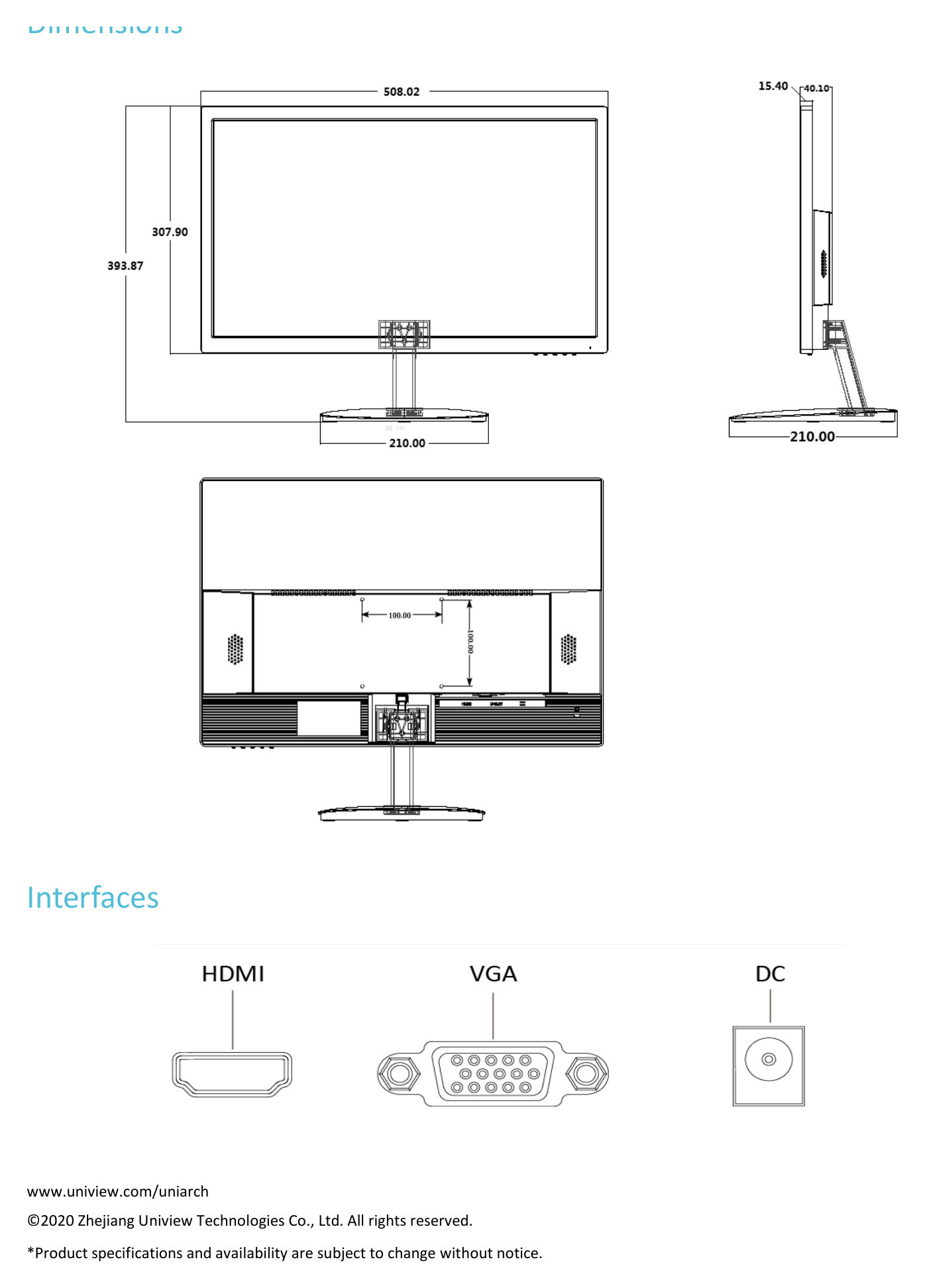 UNIARCH-MT-22-L-MONITOR 外形尺寸圖 詳見圖示｜Unit: mm