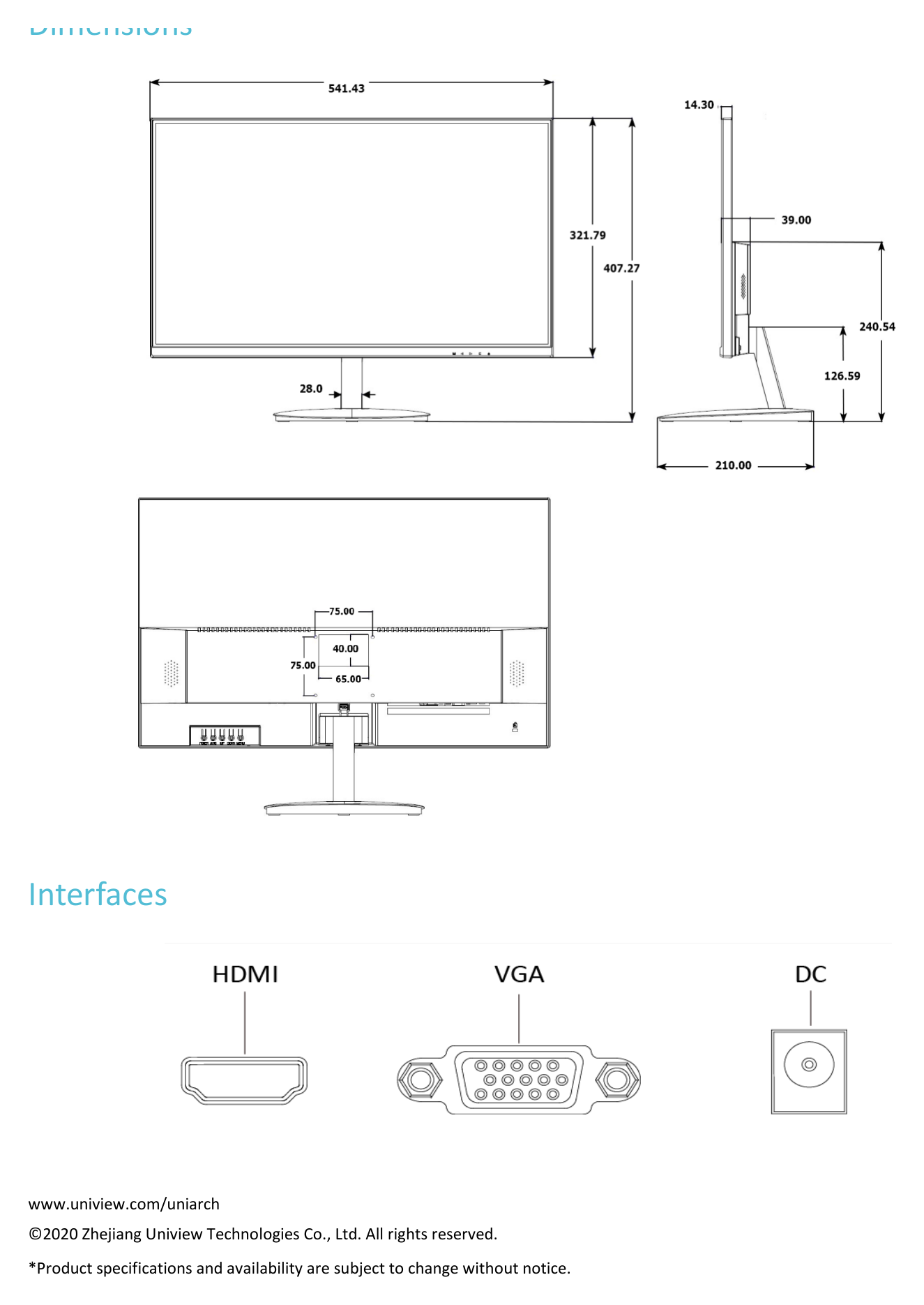 UNIARCH-MT-24-L-MONITOR 外形尺寸圖 詳見圖示｜Unit: mm