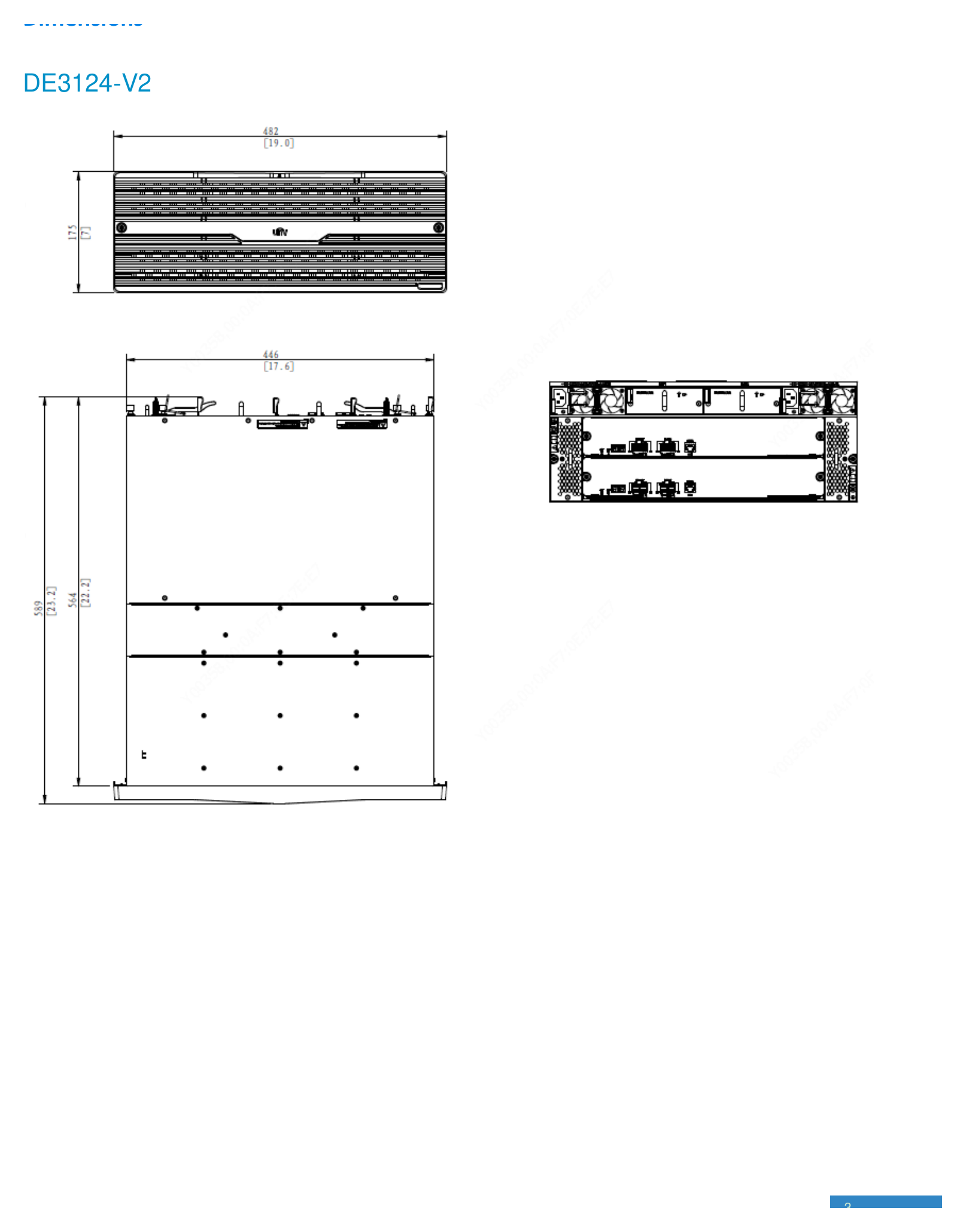 UNV-DE3000-V2 外形尺寸圖 482.0mm × 589.0mm × 480.6mm× 981.0mm × 178.0 mm Note：for cabinet with 1200mm depth or above 1000mm depth or above｜重量 Ful
