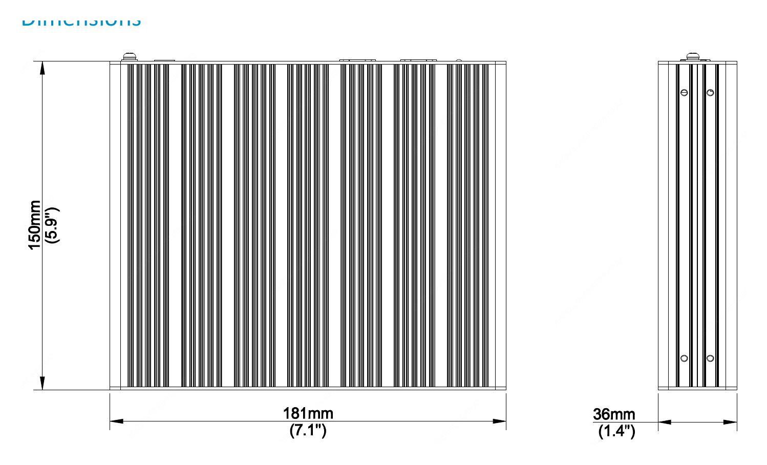 UNV-ECS-50@A1(-HD)-SERIES 外形尺寸圖 181.0mm(W) × 150.0mm(D) ×36.0mm(H)｜Unit: mm