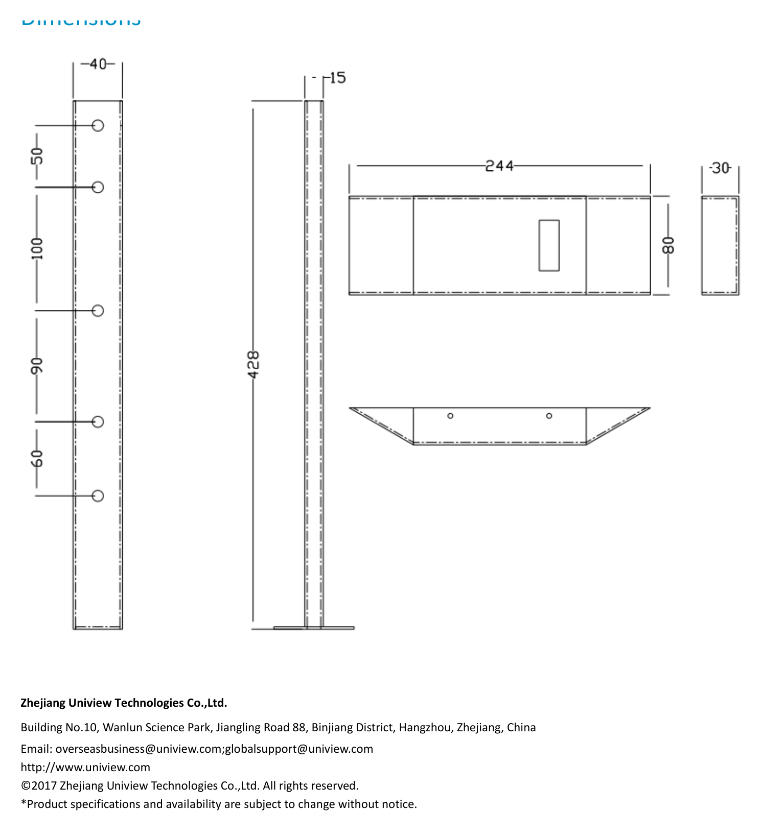 UNV-HB-5032-E-DESK-MECHANICAL-MOUNTS 外形尺寸圖 詳見圖示｜Unit: mm