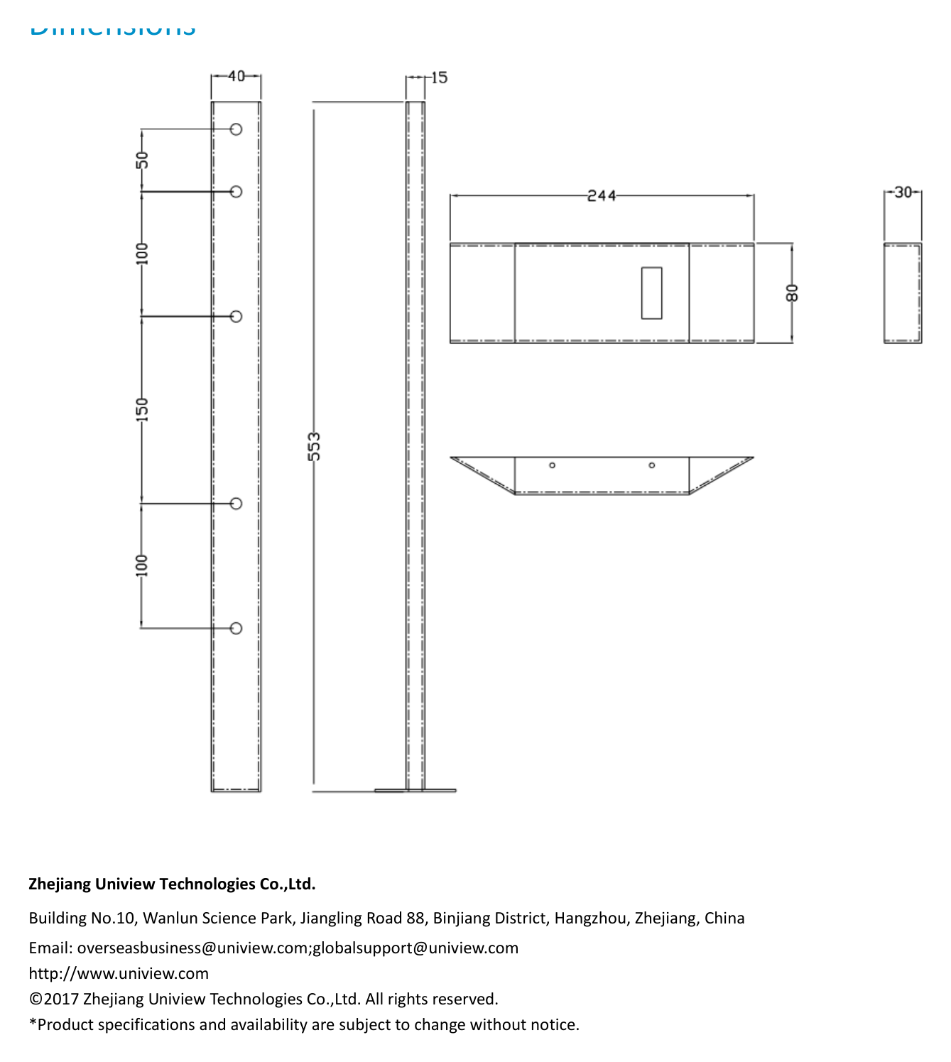 UNV-HB-5043-E-DESK-MECHANICAL-MOUNTS 外形尺寸圖 詳見圖示｜Unit: mm